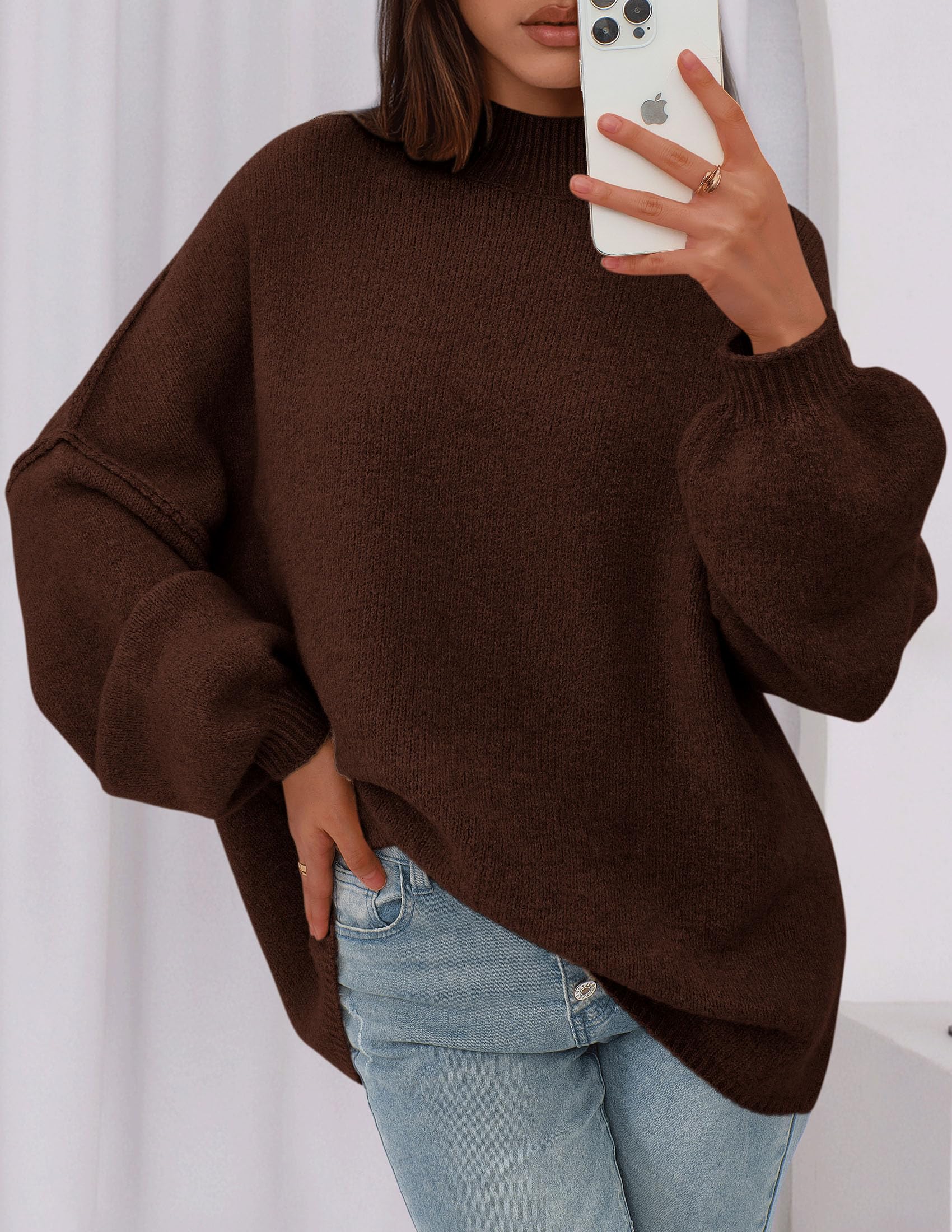 Women's Oversized Sweaters Fall Clothes (Brown,S)