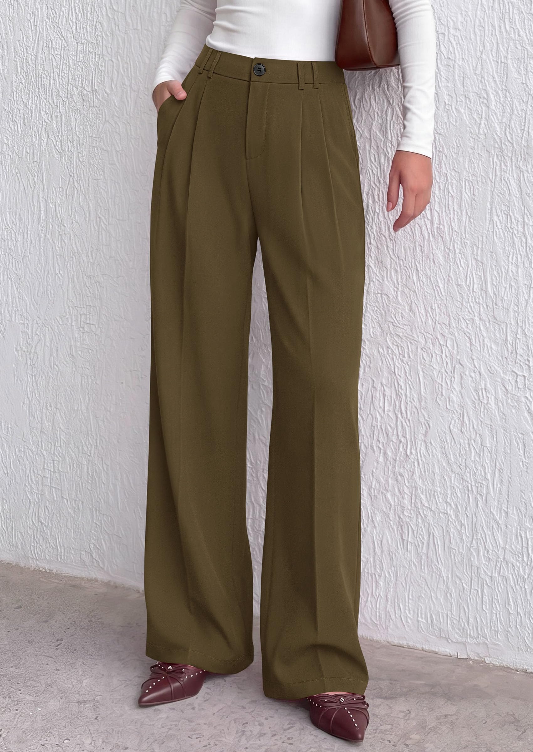 Women's Dress Pants Wide Leg Flowy Trousers,Army Green,S