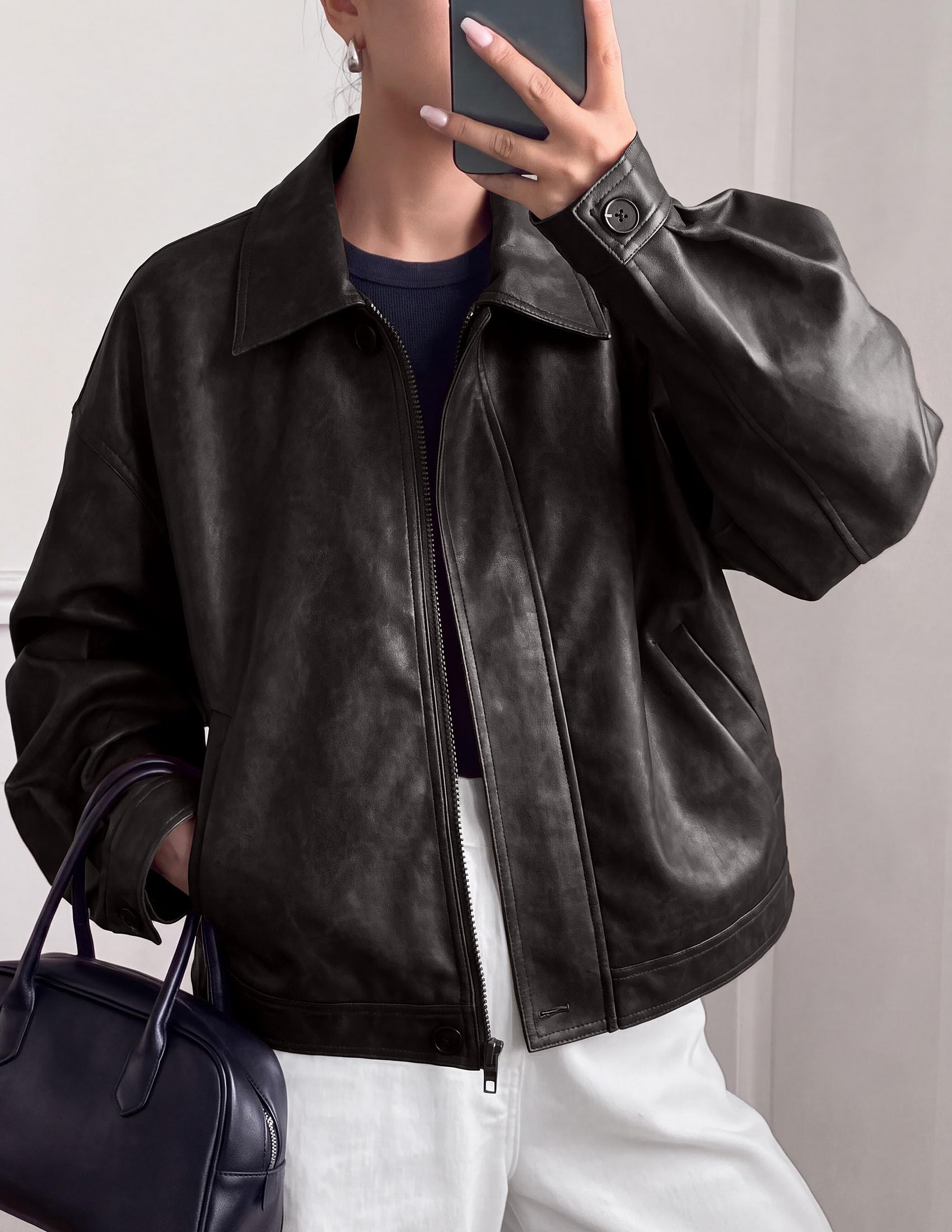 Women's Faux Leather Oversized Motorcycle Jackets Fall Outfits