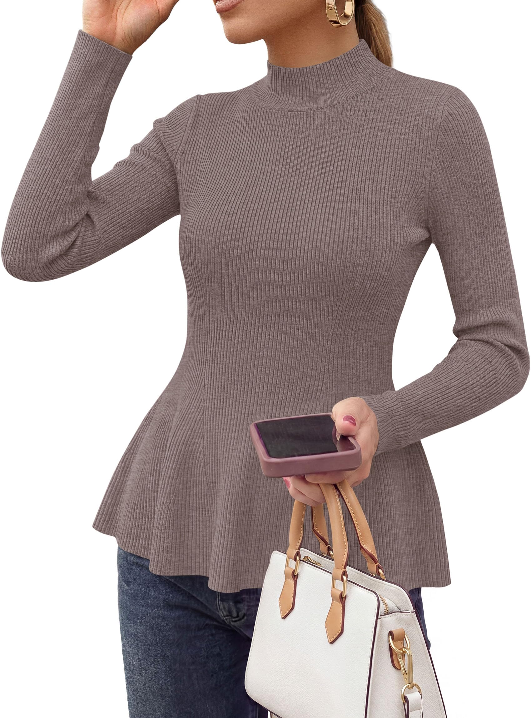 Women's Long Sleeve Peplum Tops Knit Pullover Fall Sweaters