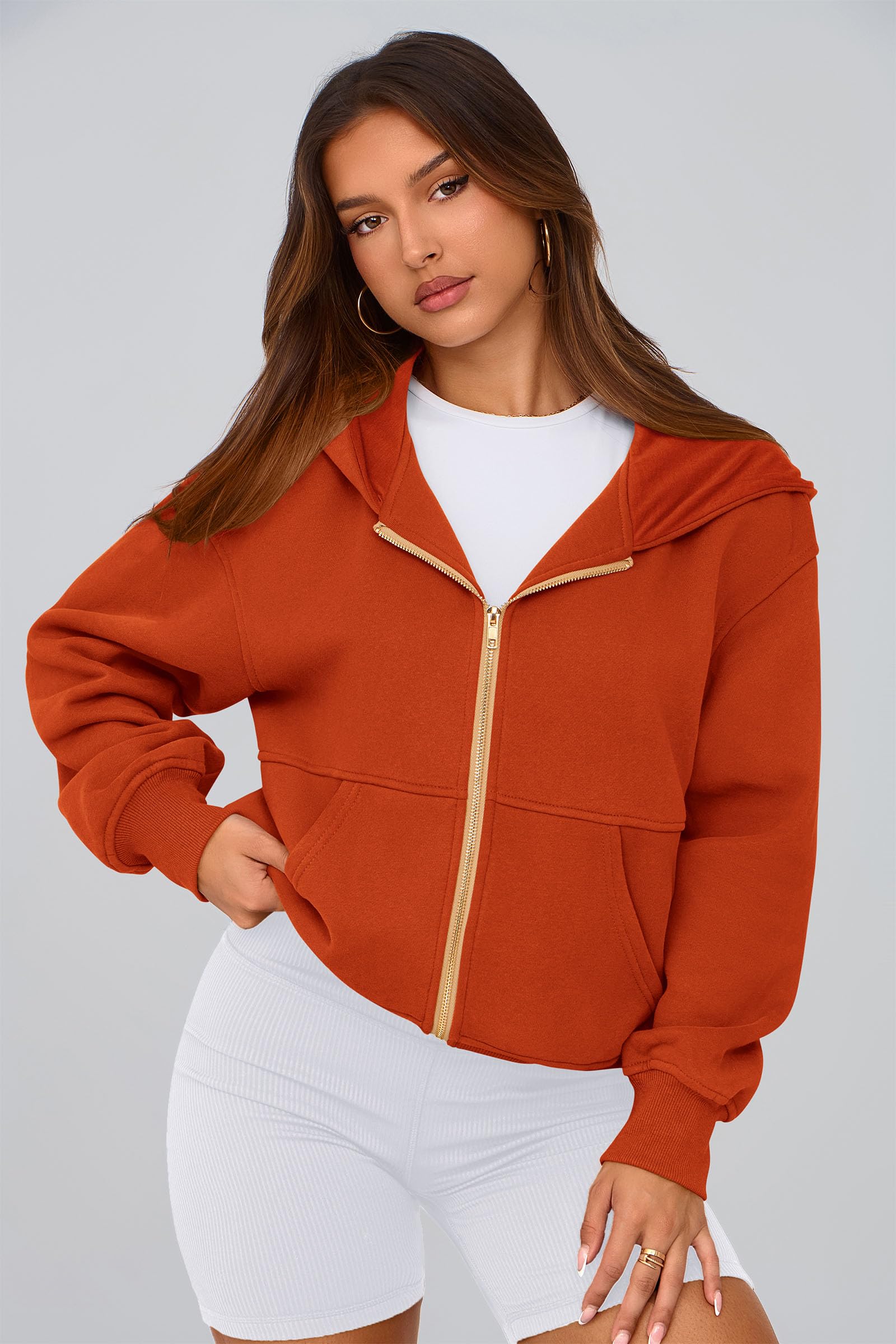 Hoodies for Women Fall Fashion Zip Up Fleece Plain Sweatshirt