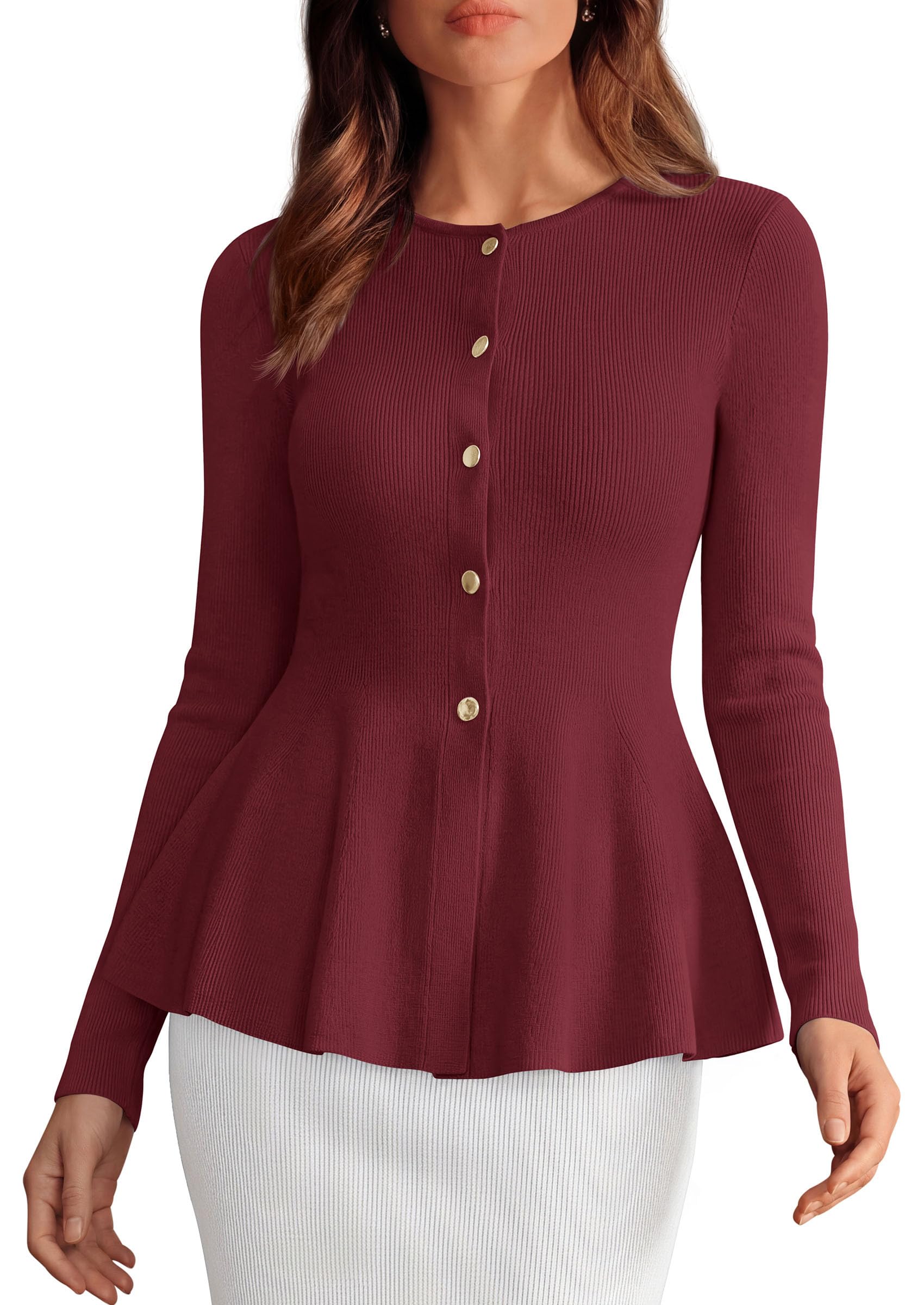 Women's Fall Lightweight Cardigan Sweaters, Burgundy,S