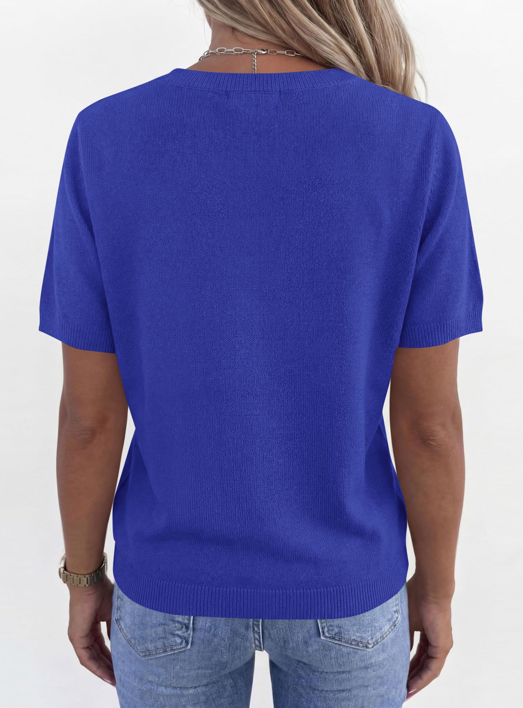 Womens Short Sleeve Sweater V Neck Tops,Royal Blue,S