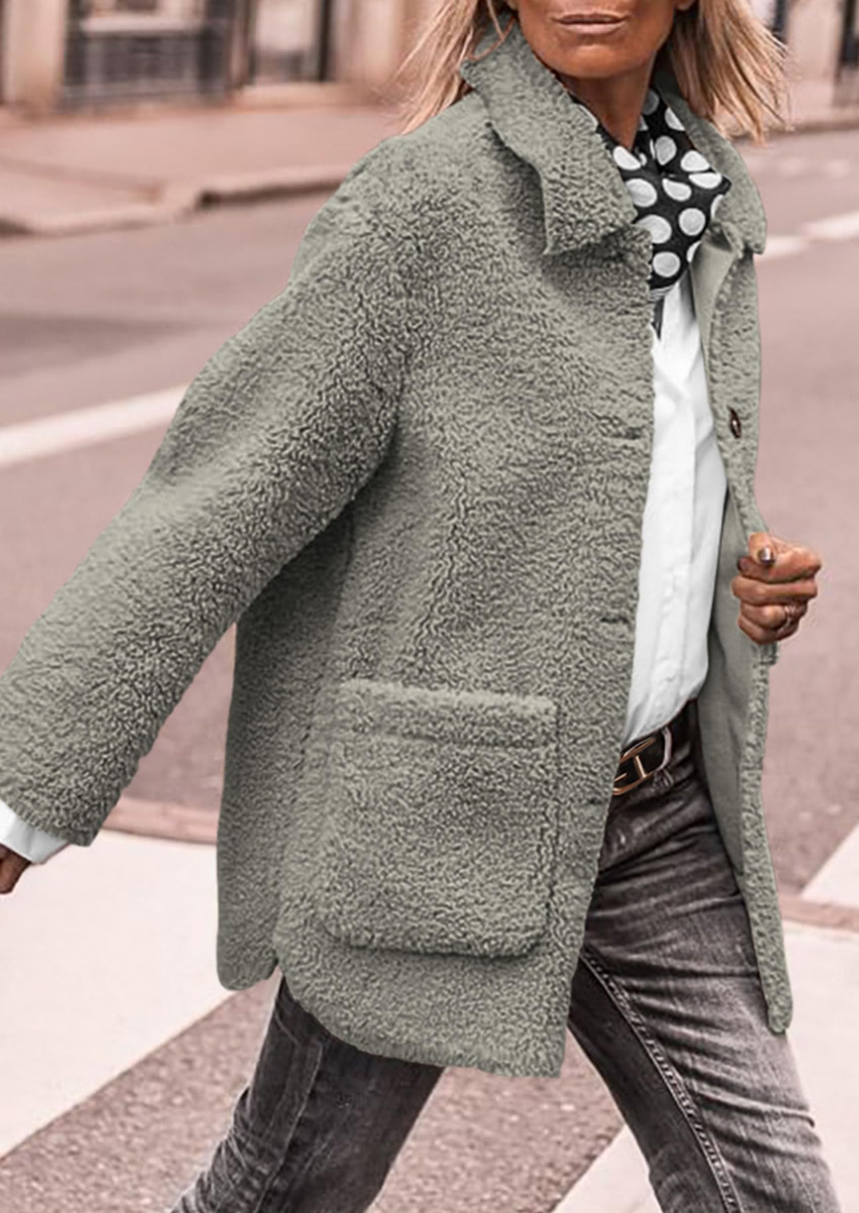 Women's Fleece Sherpa Coats Winter Outfits Grey,S