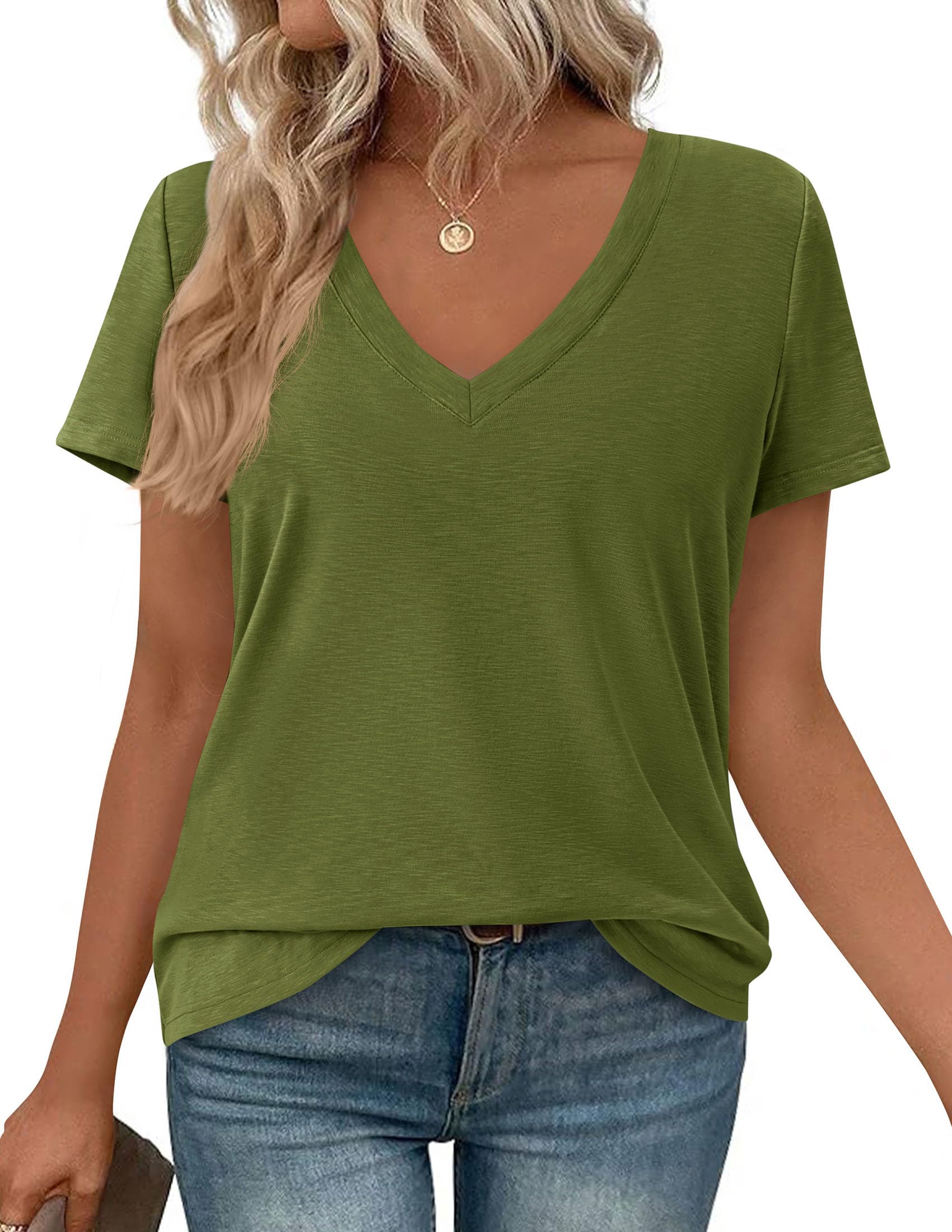 Womens Tops Short Sleeve Oversized Tshirts, Green,S