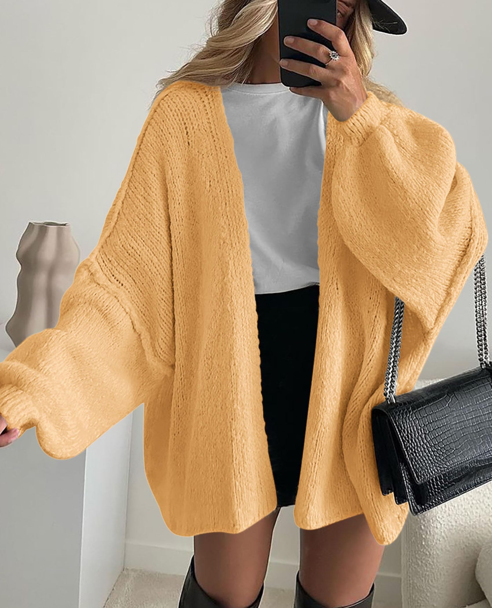 Womens Open Front Oversized Cardigan Sweaters,Light Yellow,XS
