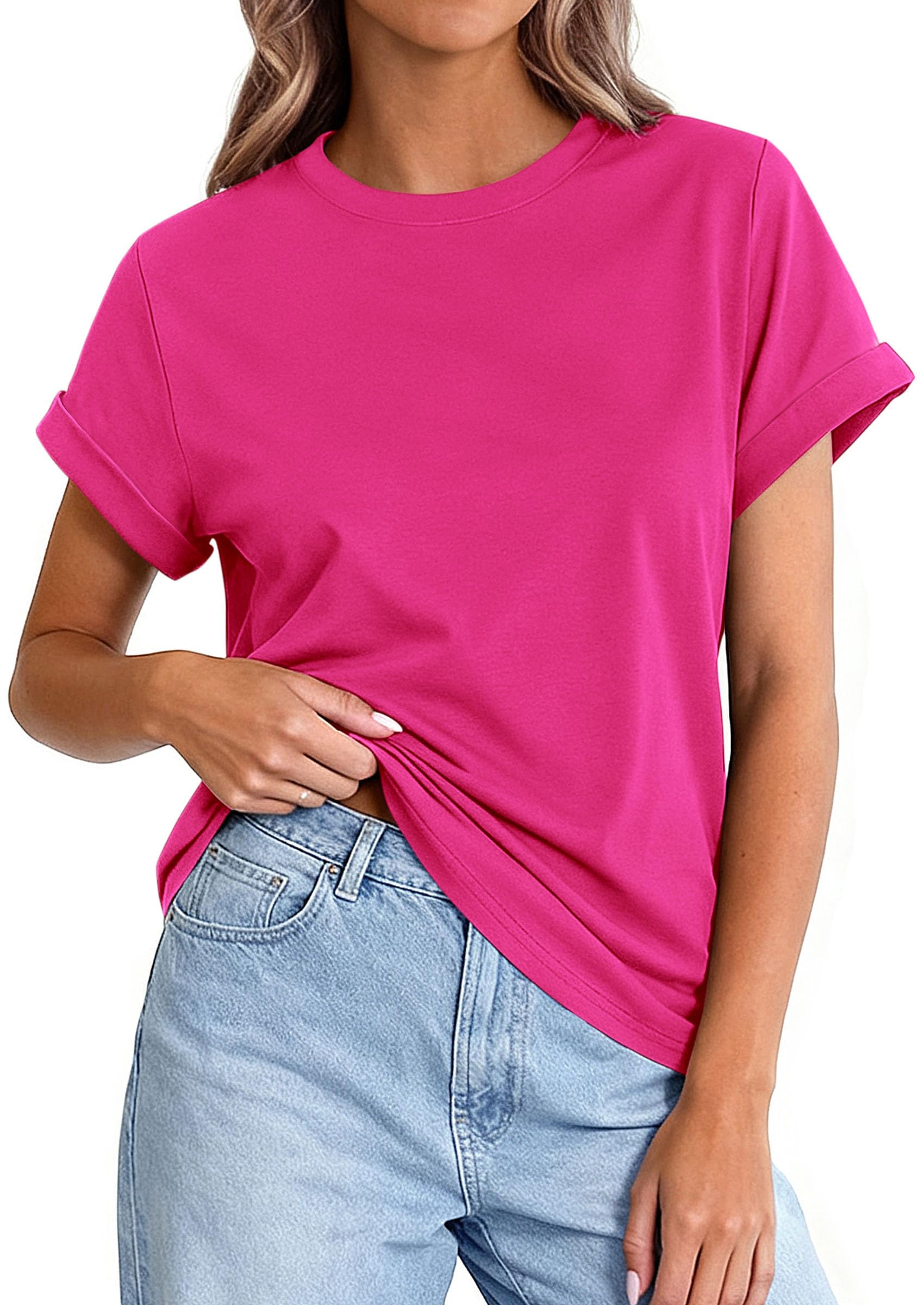 Womens Summer Tops Short Sleeve Shirts,Rose Red,S