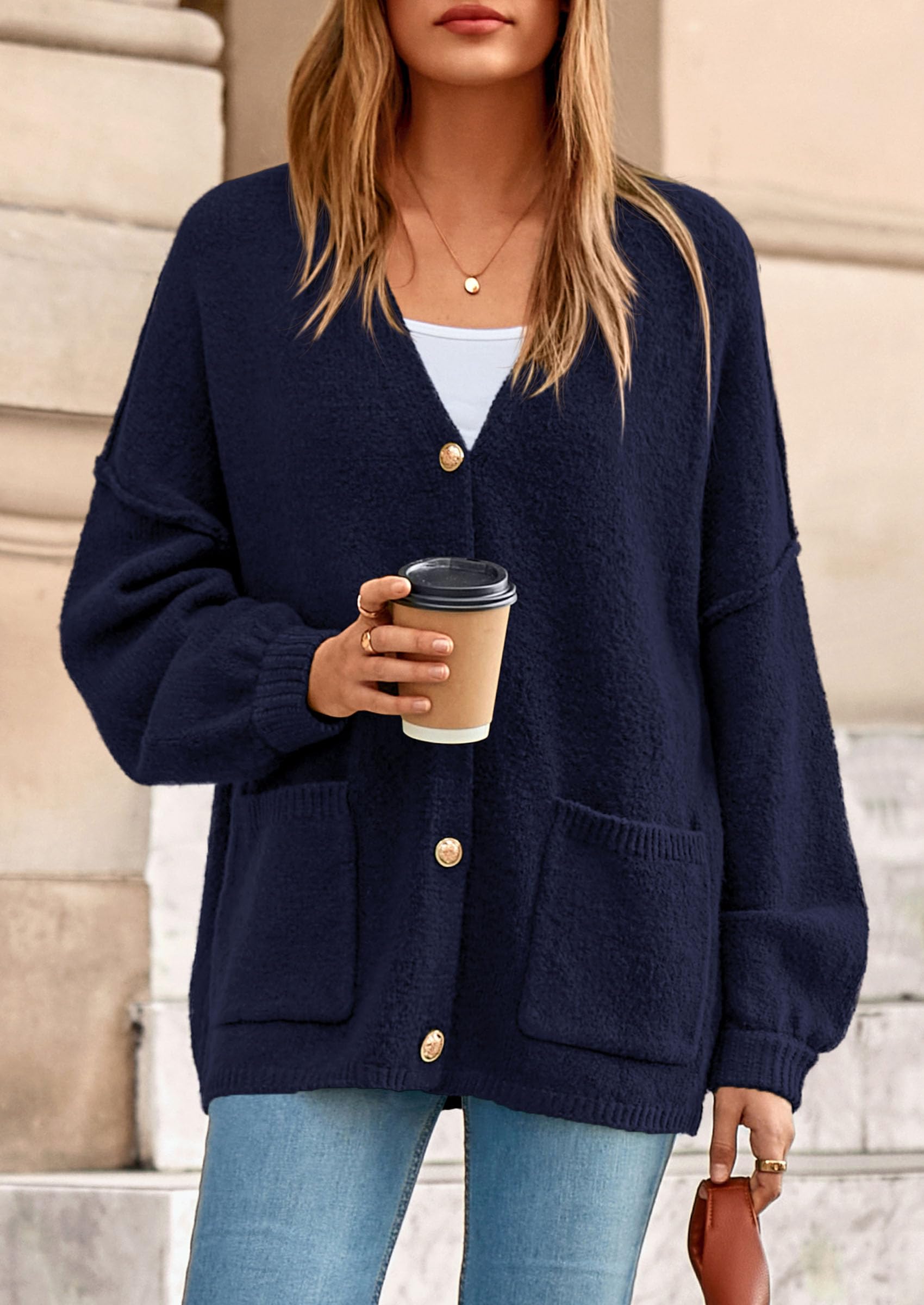 Oversized Chunky Cardigan Sweaters for Women Navy,S
