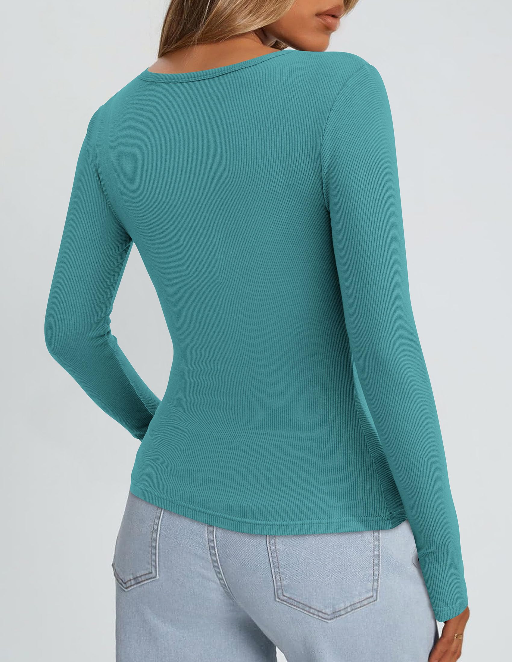 Square Neck Long Sleeve Shirts for Women Malachite Green,XS