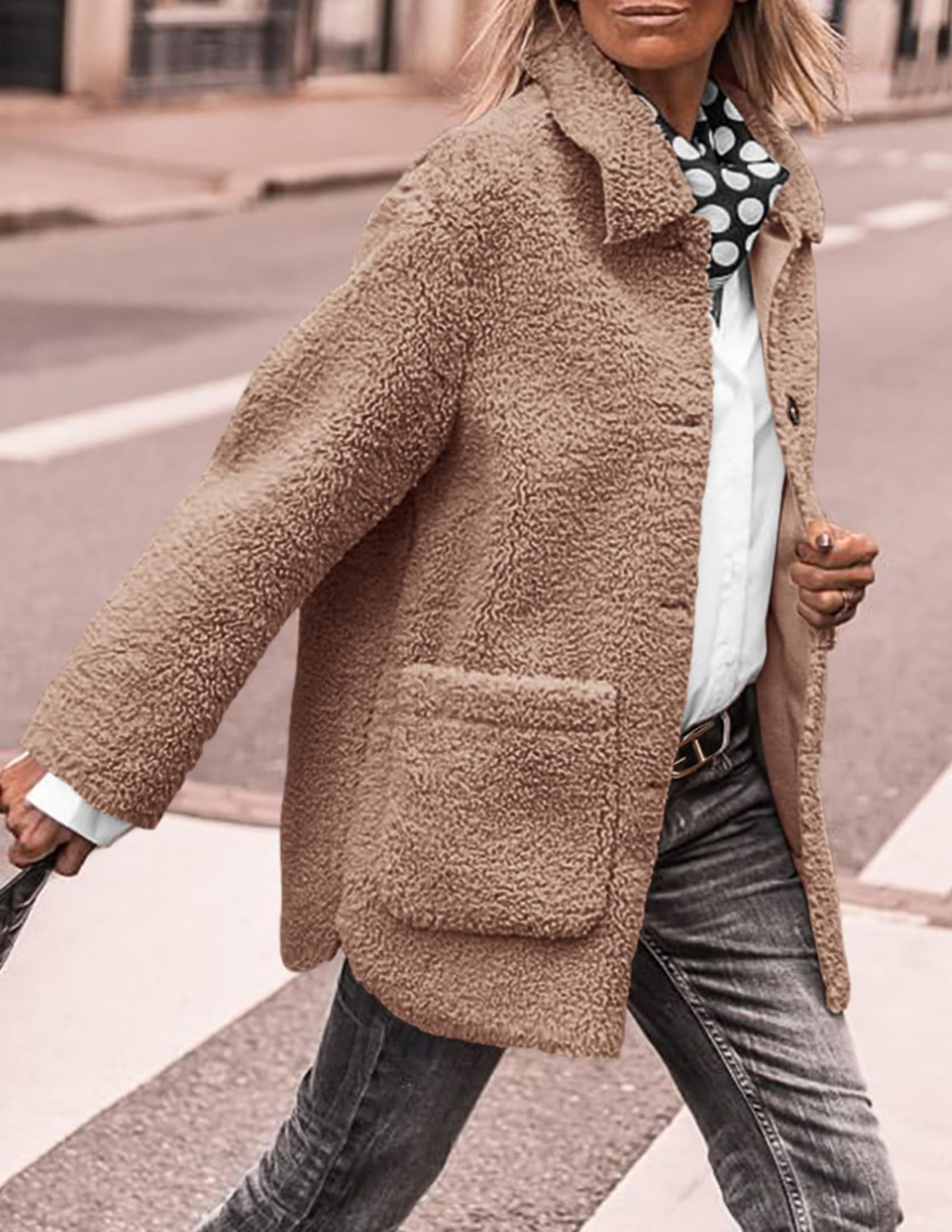 Women's Fleece Sherpa Coats Winter Outfits Camel,S