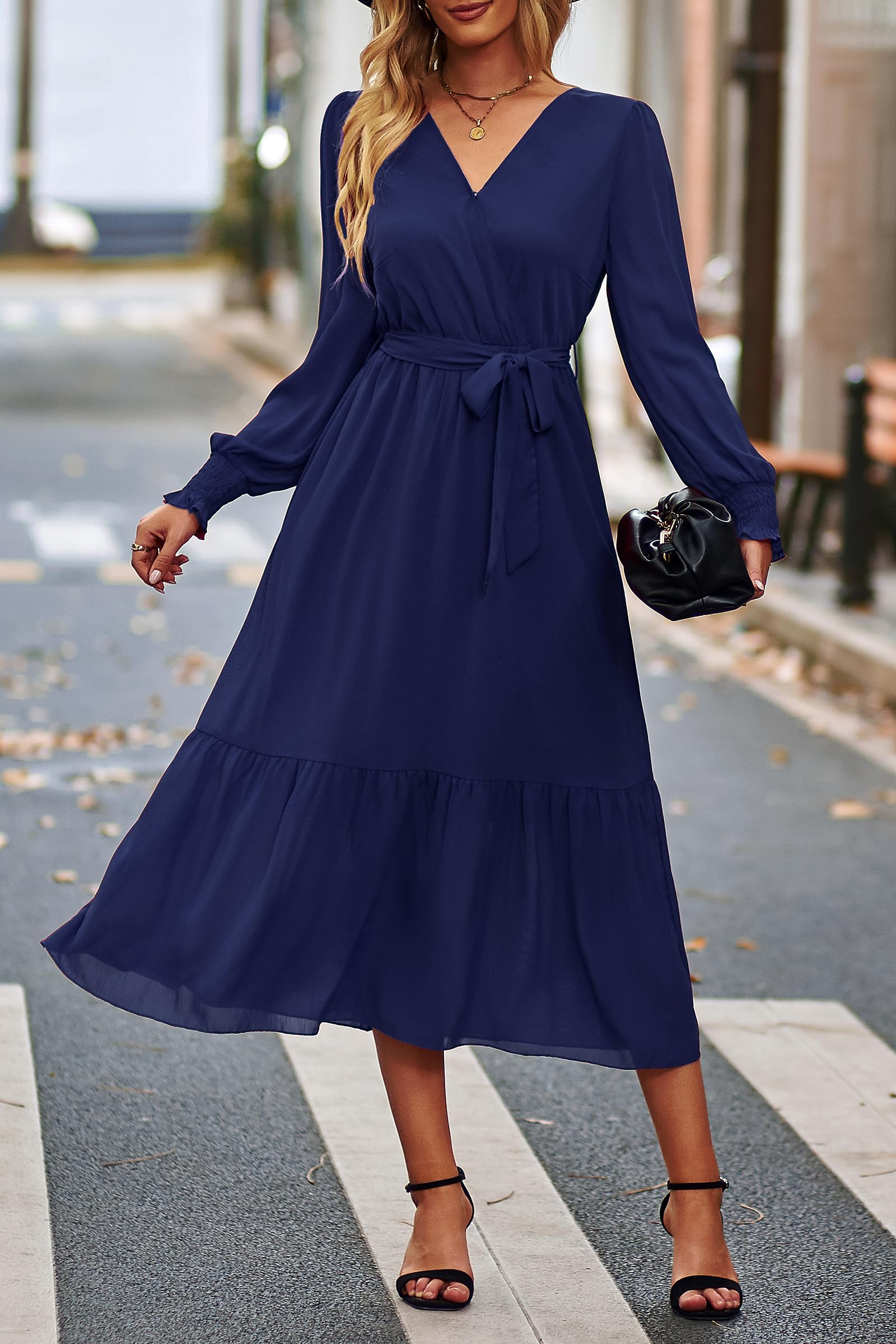 Womens Long Sleeve Boho Maxi Fall Floral Wedding Guest Dresses