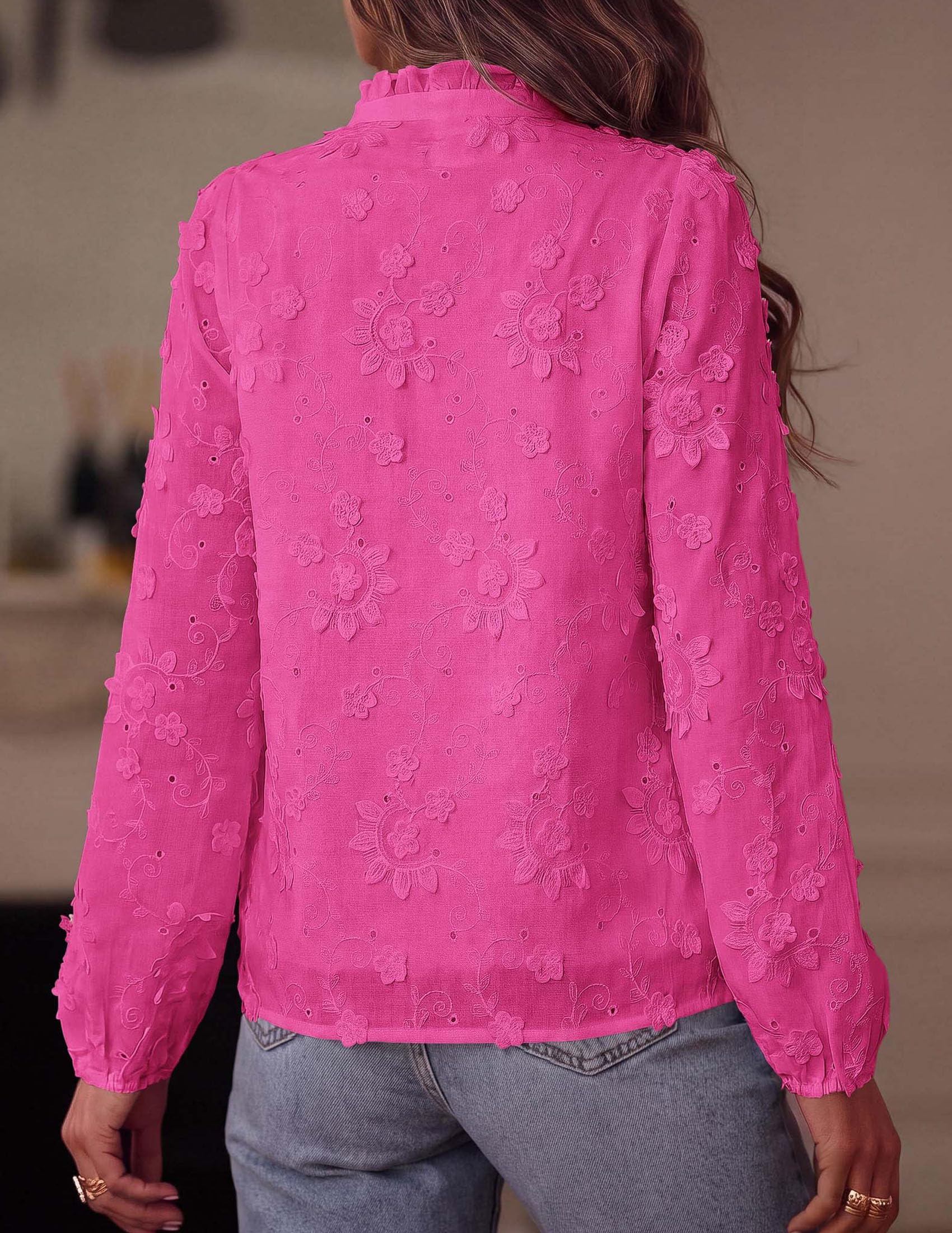 Women's Floral Embroidered Button Down Shirts Work Blouses