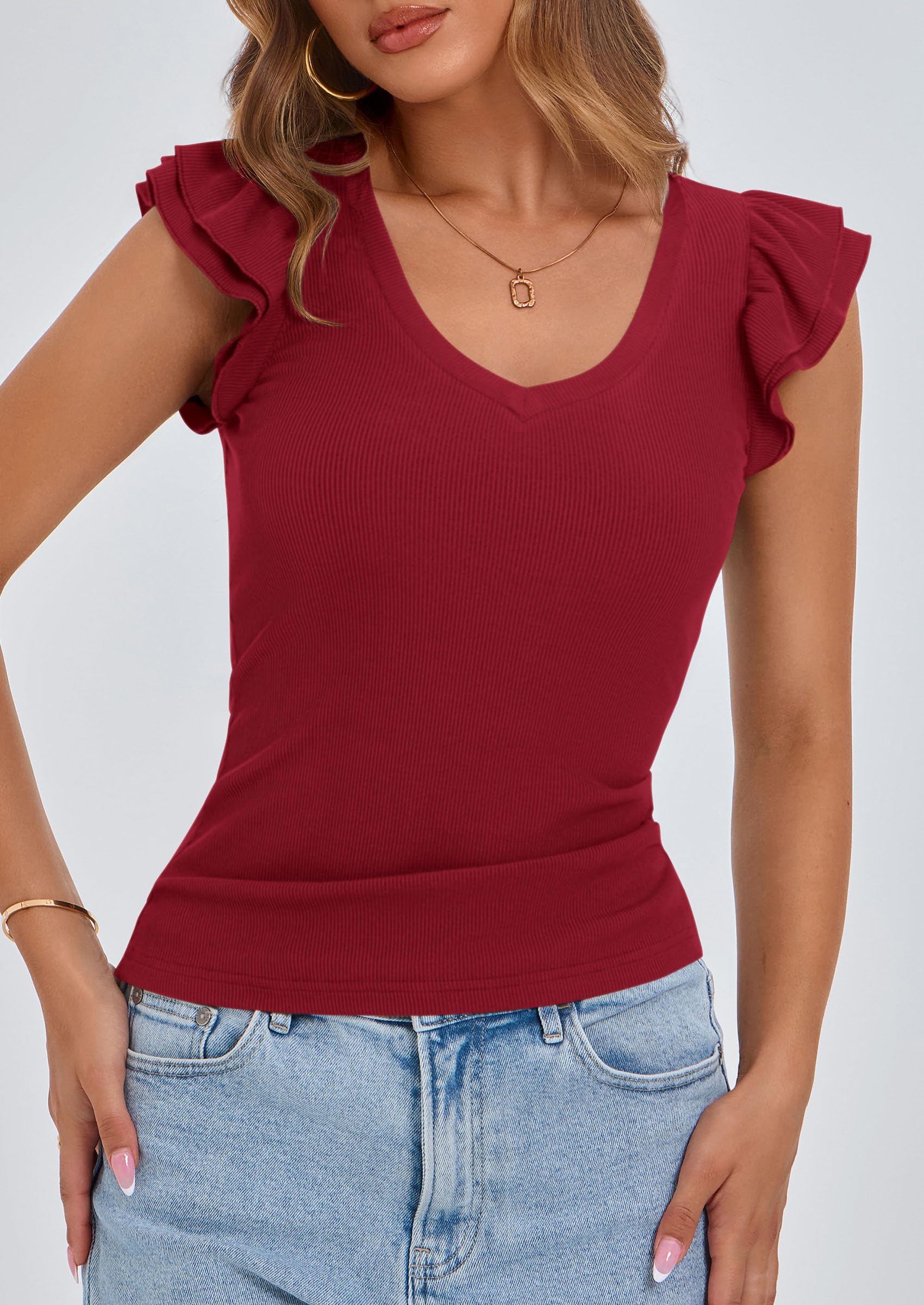 Womens Sleeveless Slim Fit T Shirts,Wine Red,S