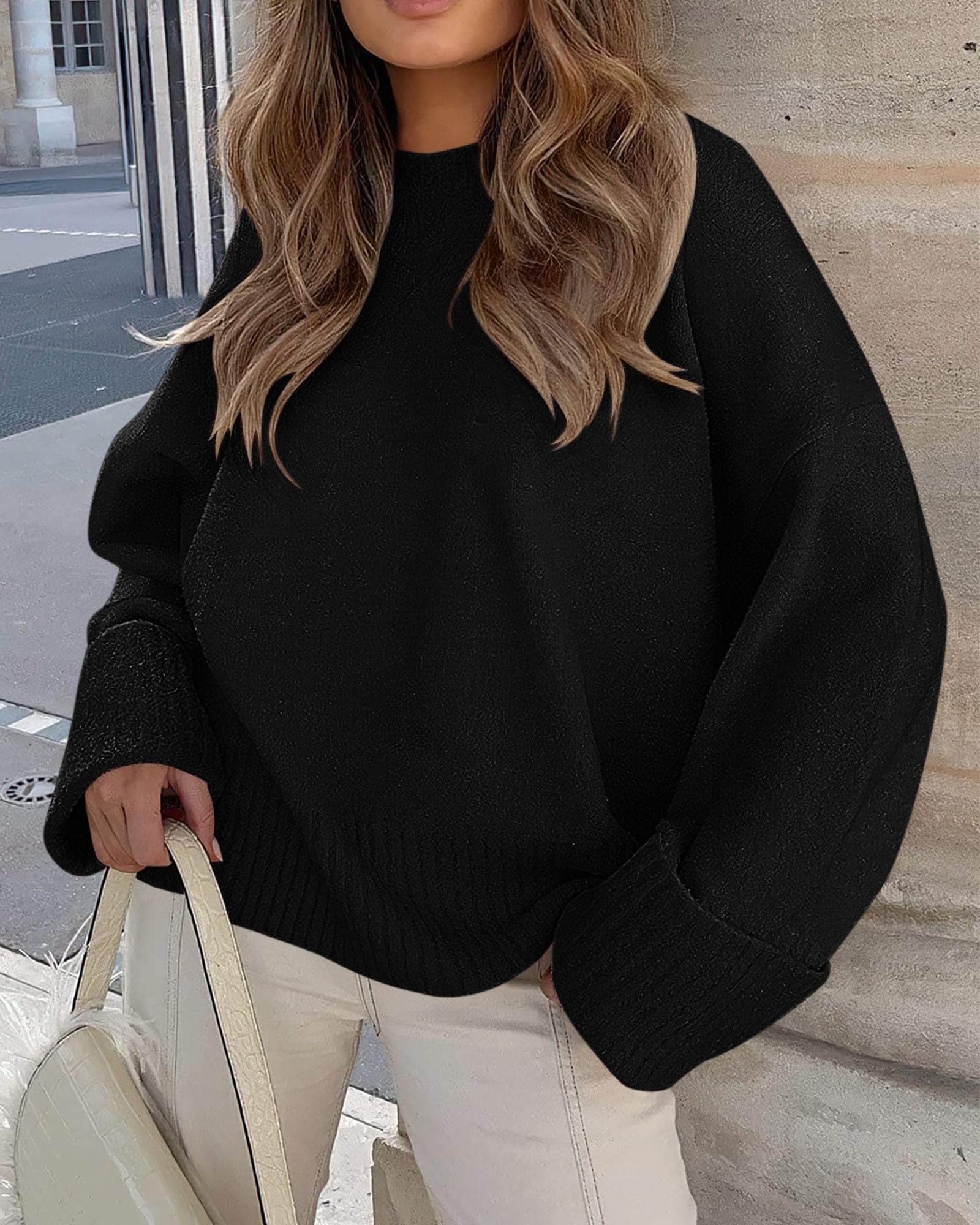 Women's Fall Fashion Cozy Oversized Sweaters(Black,XS)
