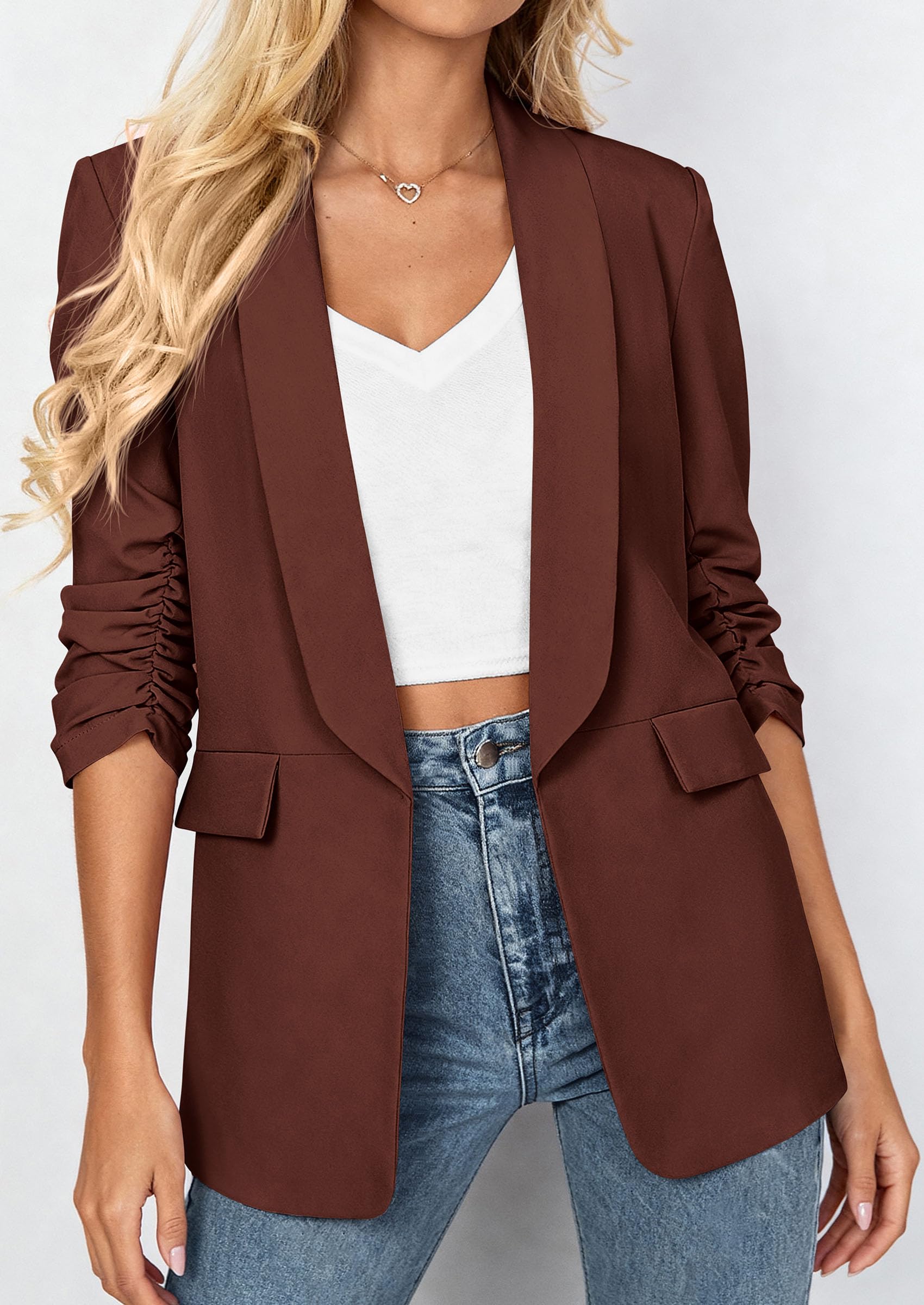 Women's Summer Blazers Business Casual Outfits Red Brown,XS