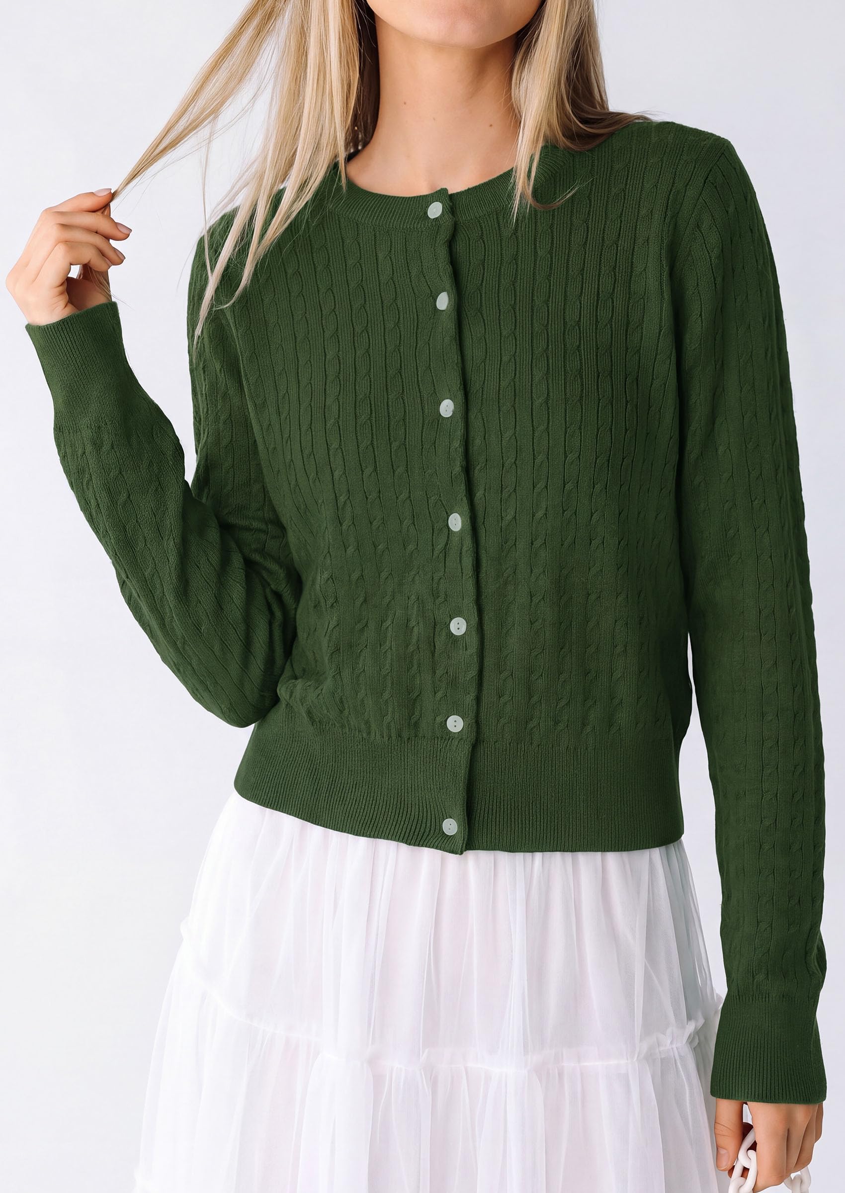Women Fall Lightweight Cardigans Button Up Cable Knit Sweaters