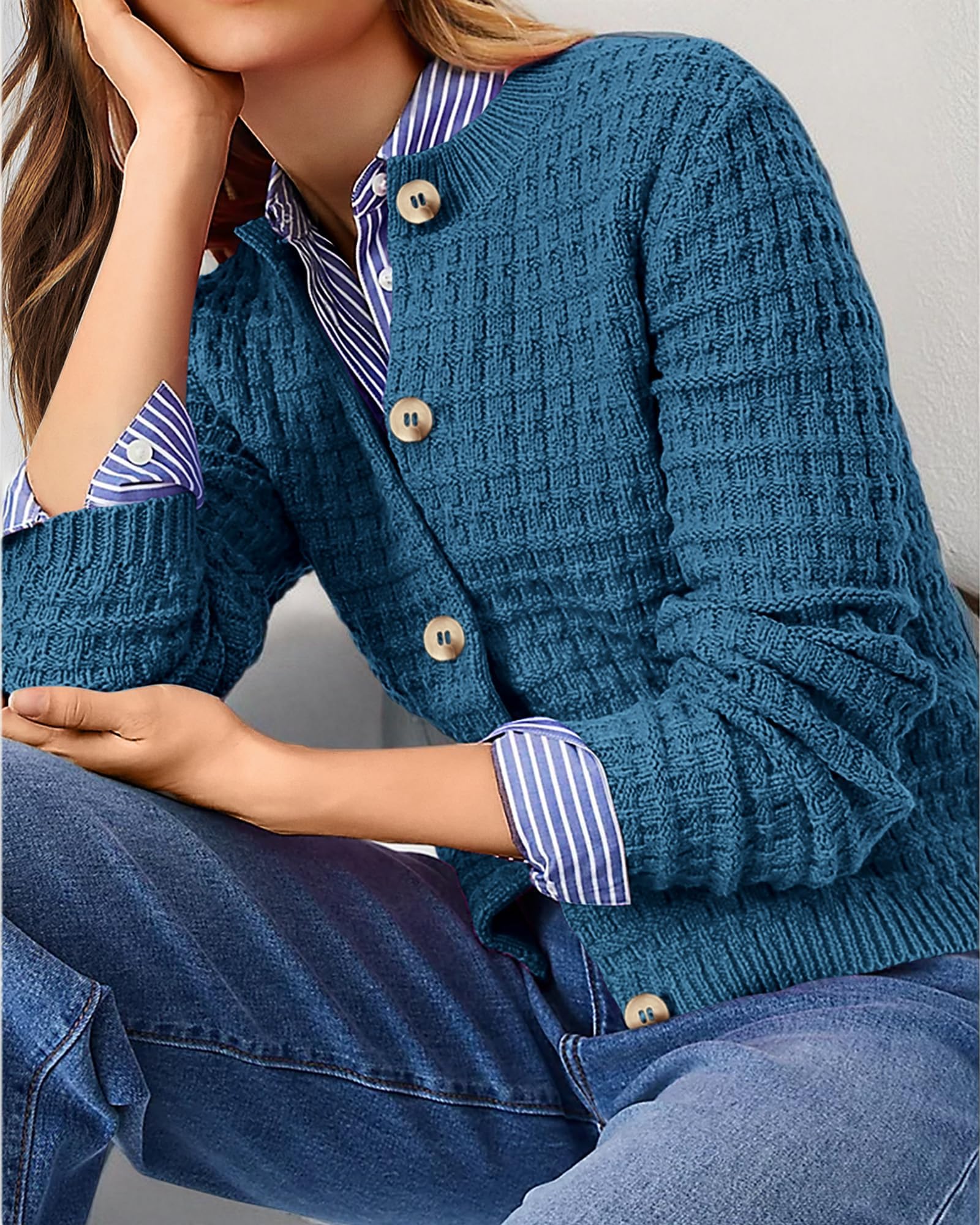 Women's Fall Lightweight Cardigan Sweaters Blue