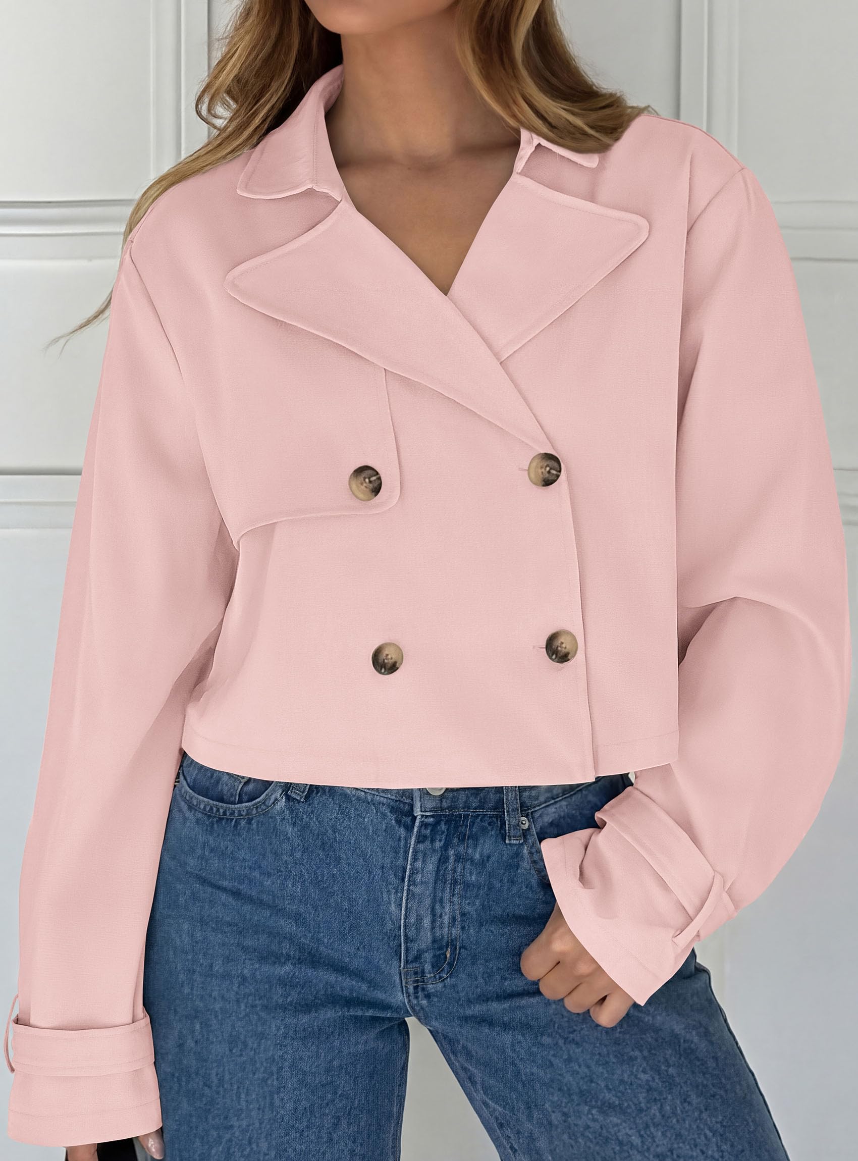 Cropped Trench Coat For Women Short Jacket,Pink,S