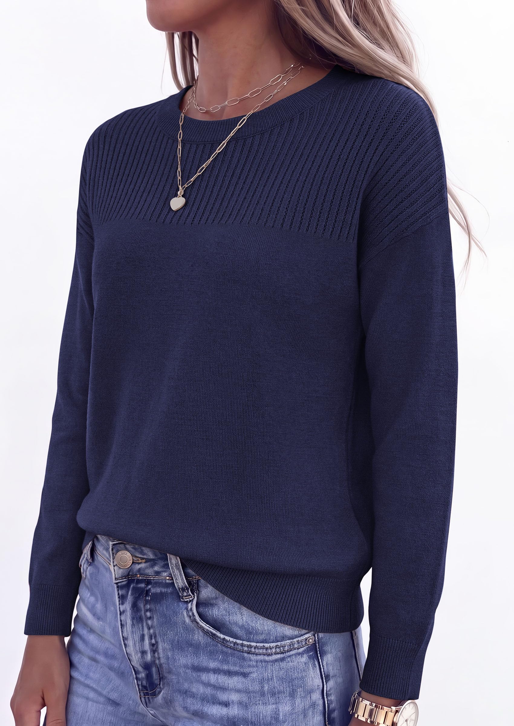 Sweaters for Women Fall Crewneck Knit Cropped Sweater