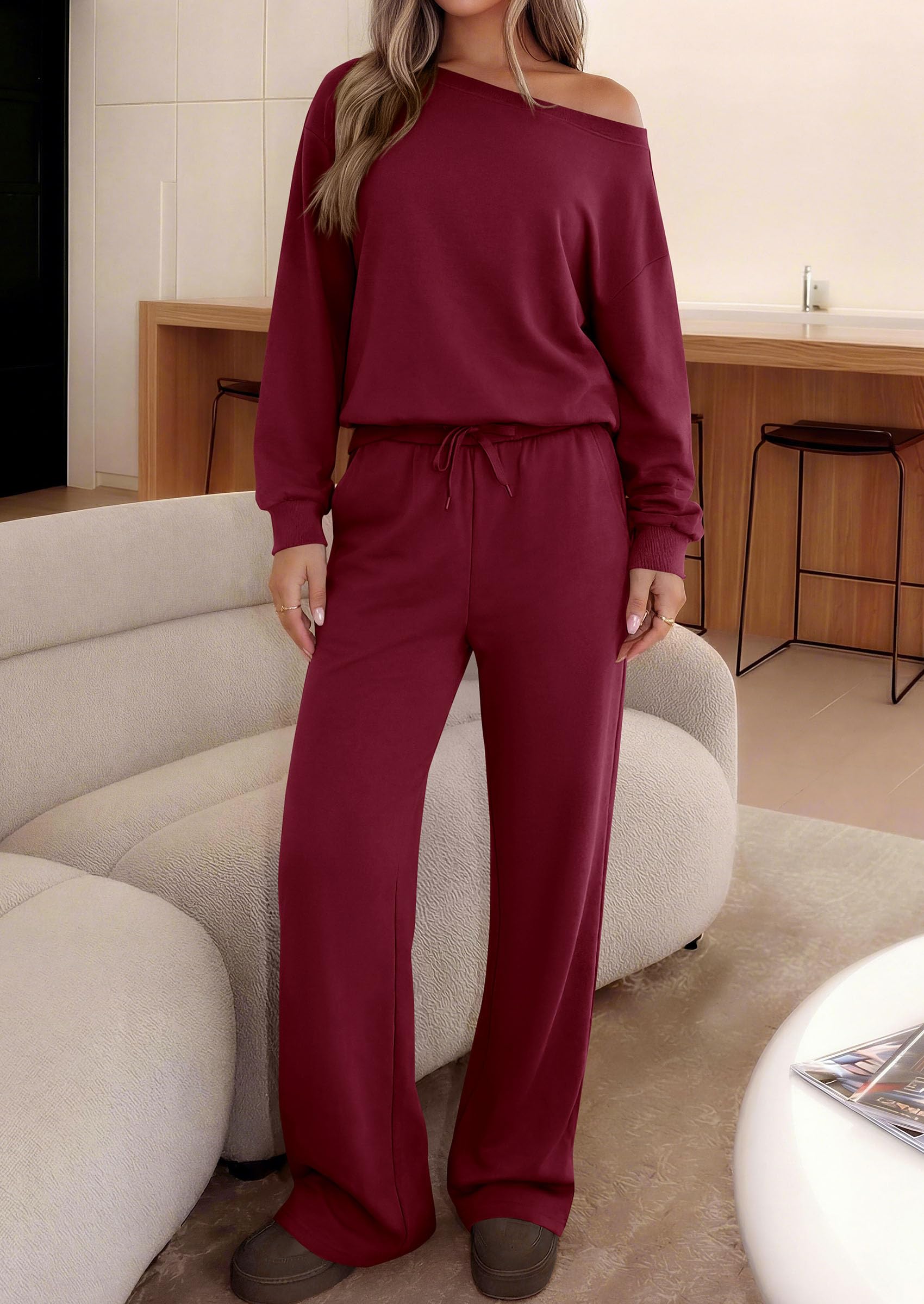 2 Piece Sets for Women Off the Shoulder Matching Lounge Set
