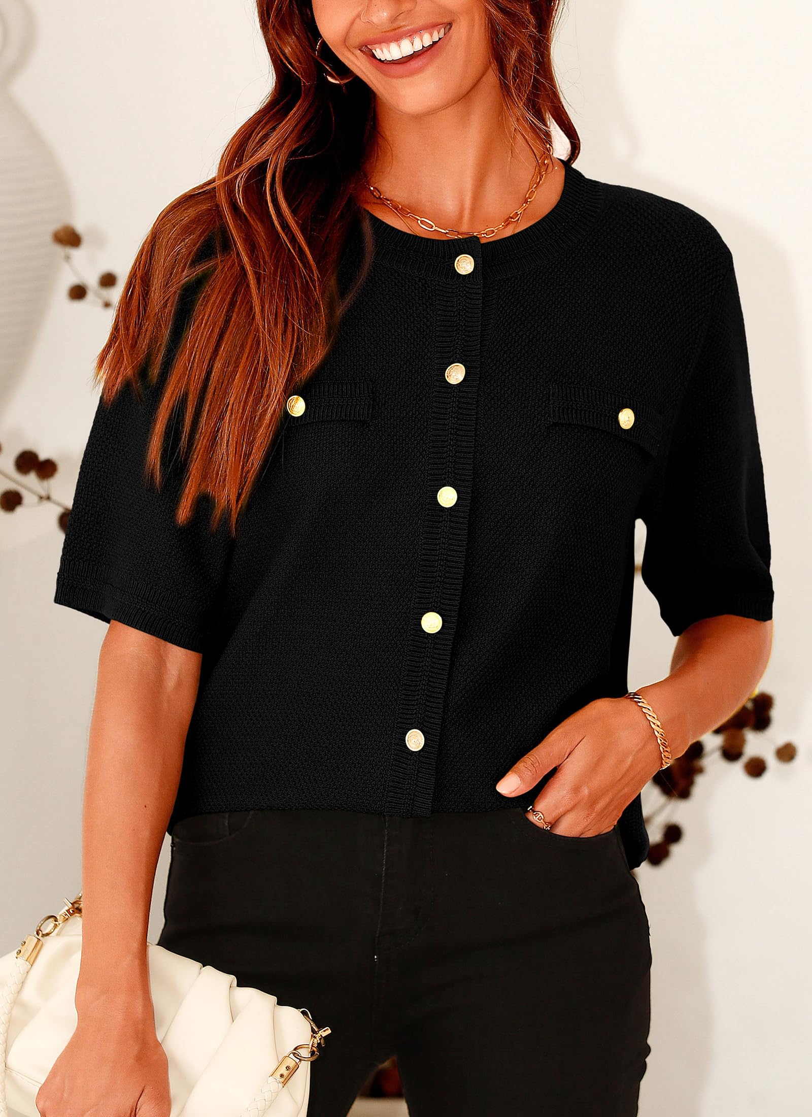 Women's Summer Casual Button Down Shirts Black,Small