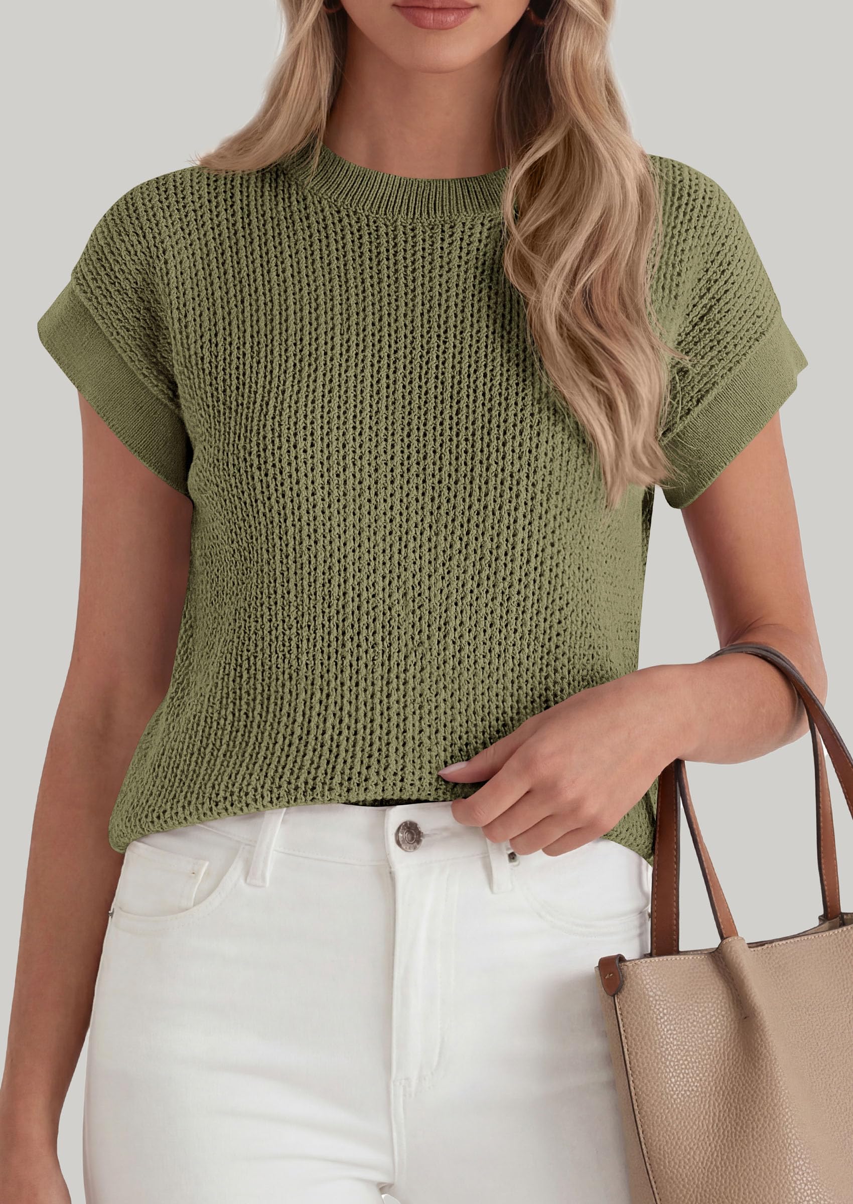 Women's Summer Sweater Vest Crochet Tops (Army Green,S)