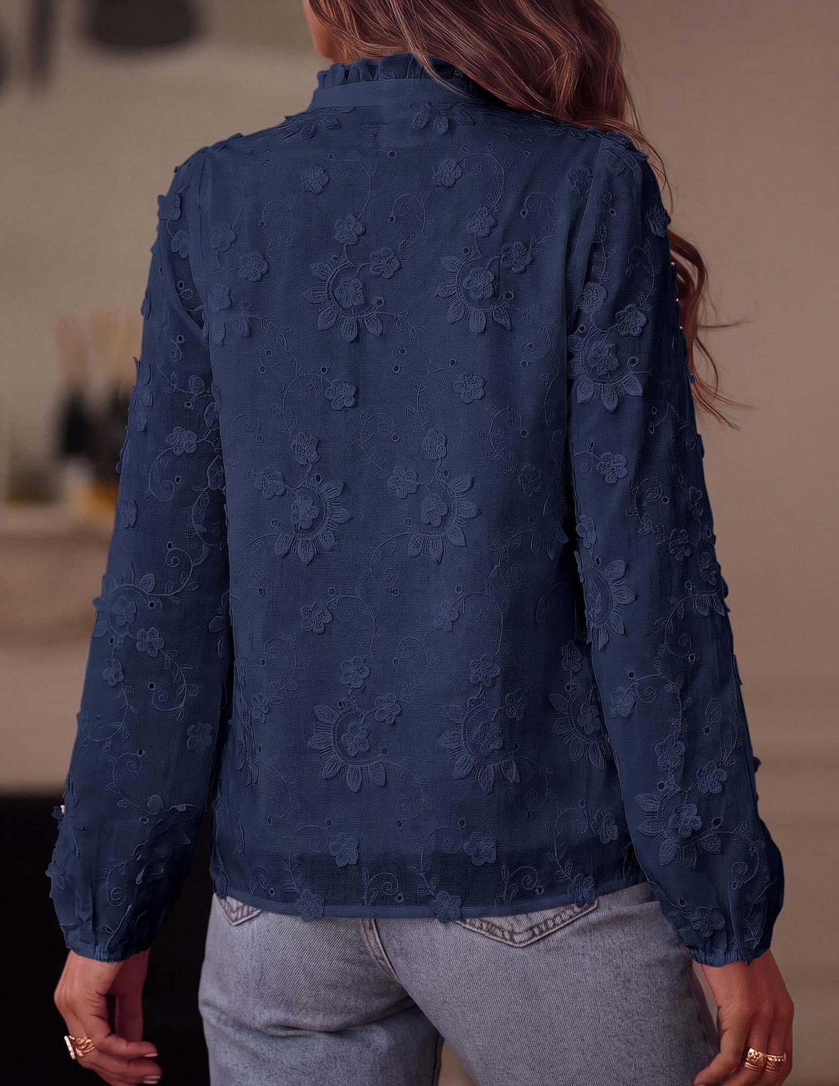 Women's Floral Embroidered Button Down Shirts Work Blouses