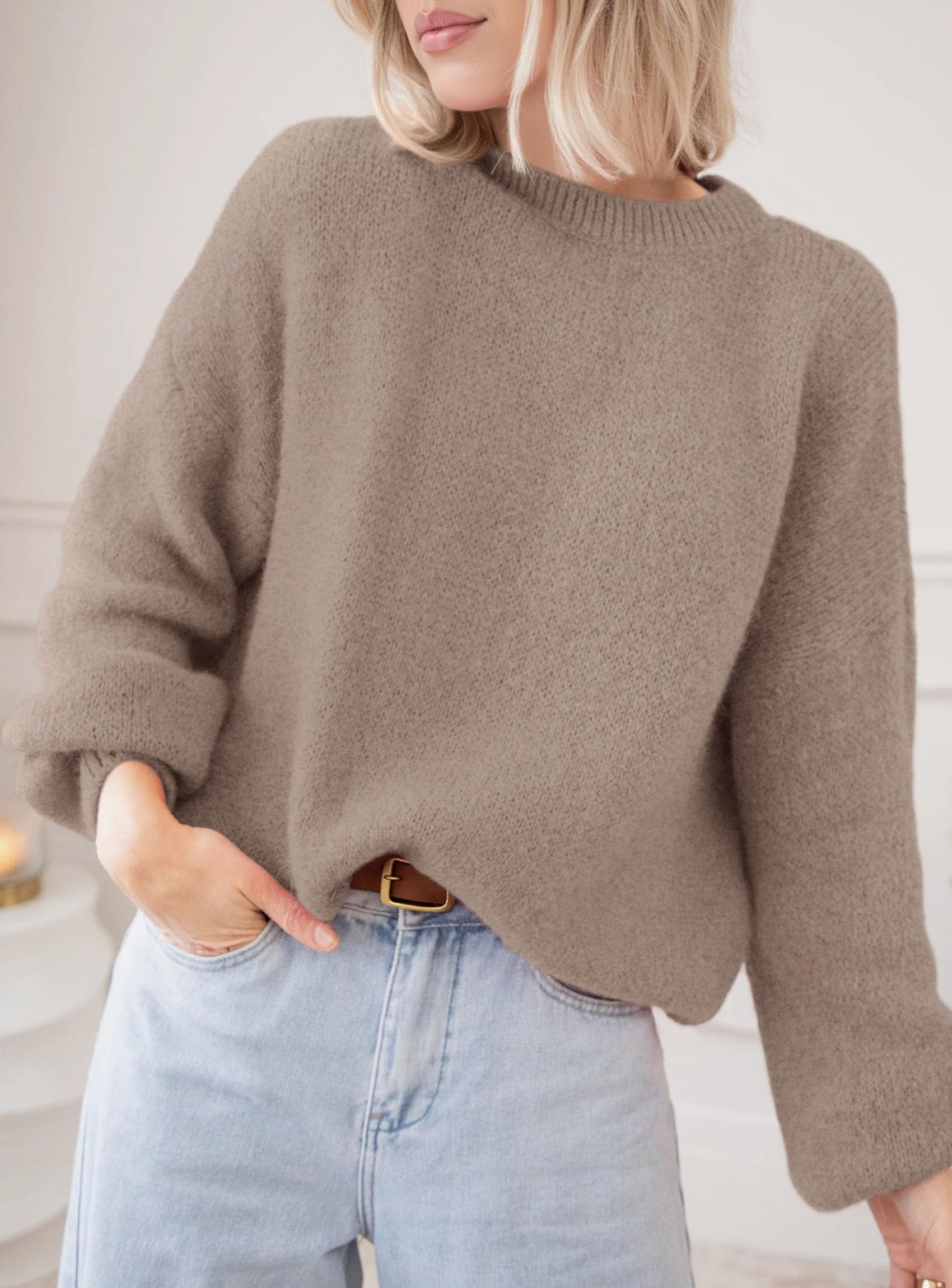 Women's Fall Oversized Holiday Sweaters (Khaki,S)