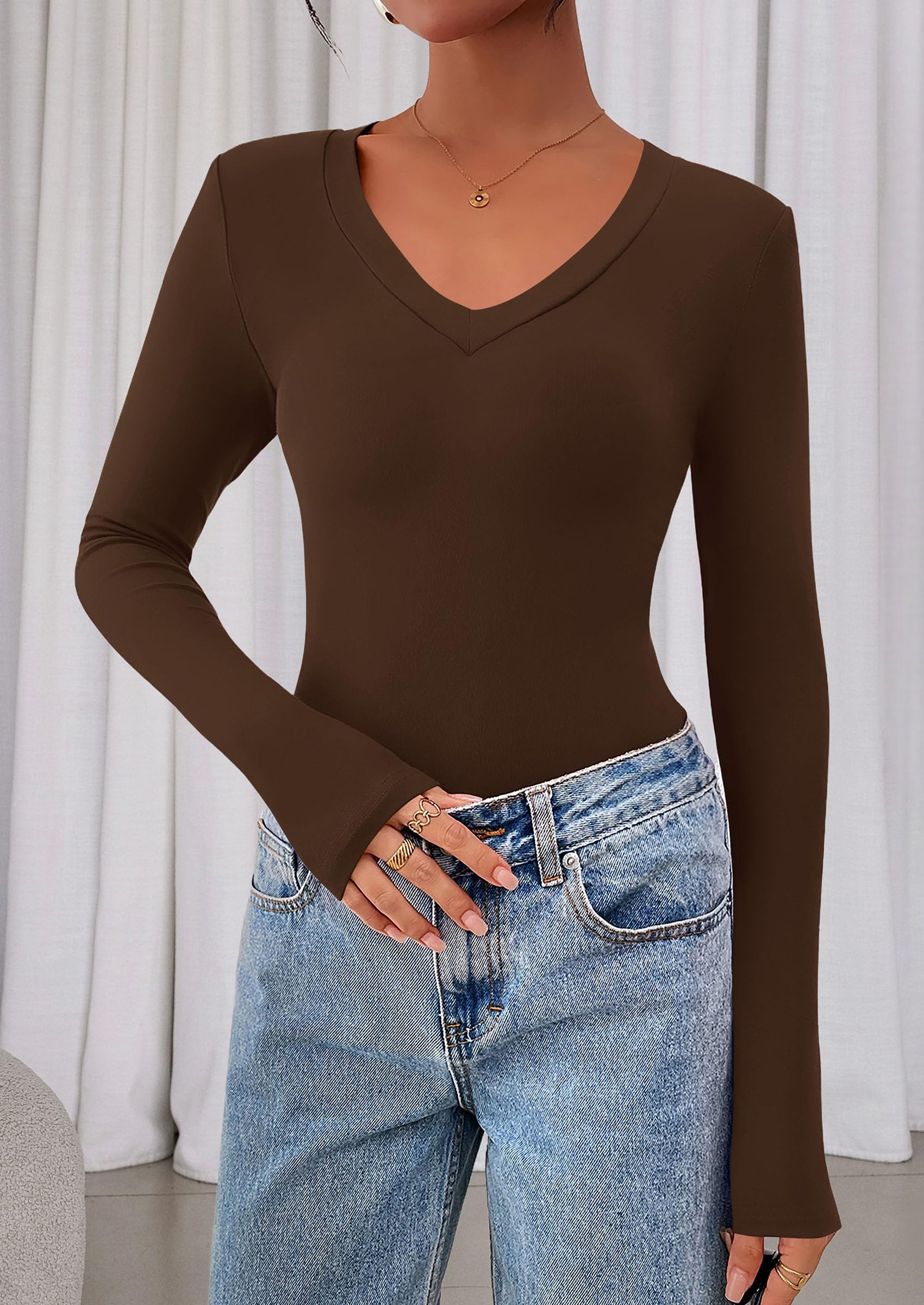 Womens Long Sleeve Slim Fit Crop Tops,Brown,XS