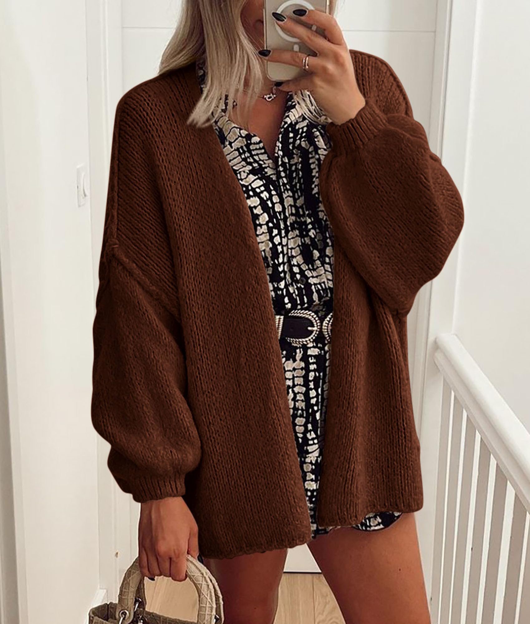 Womens Open Front Oversized Cardigan Sweaters,Caramel,XS