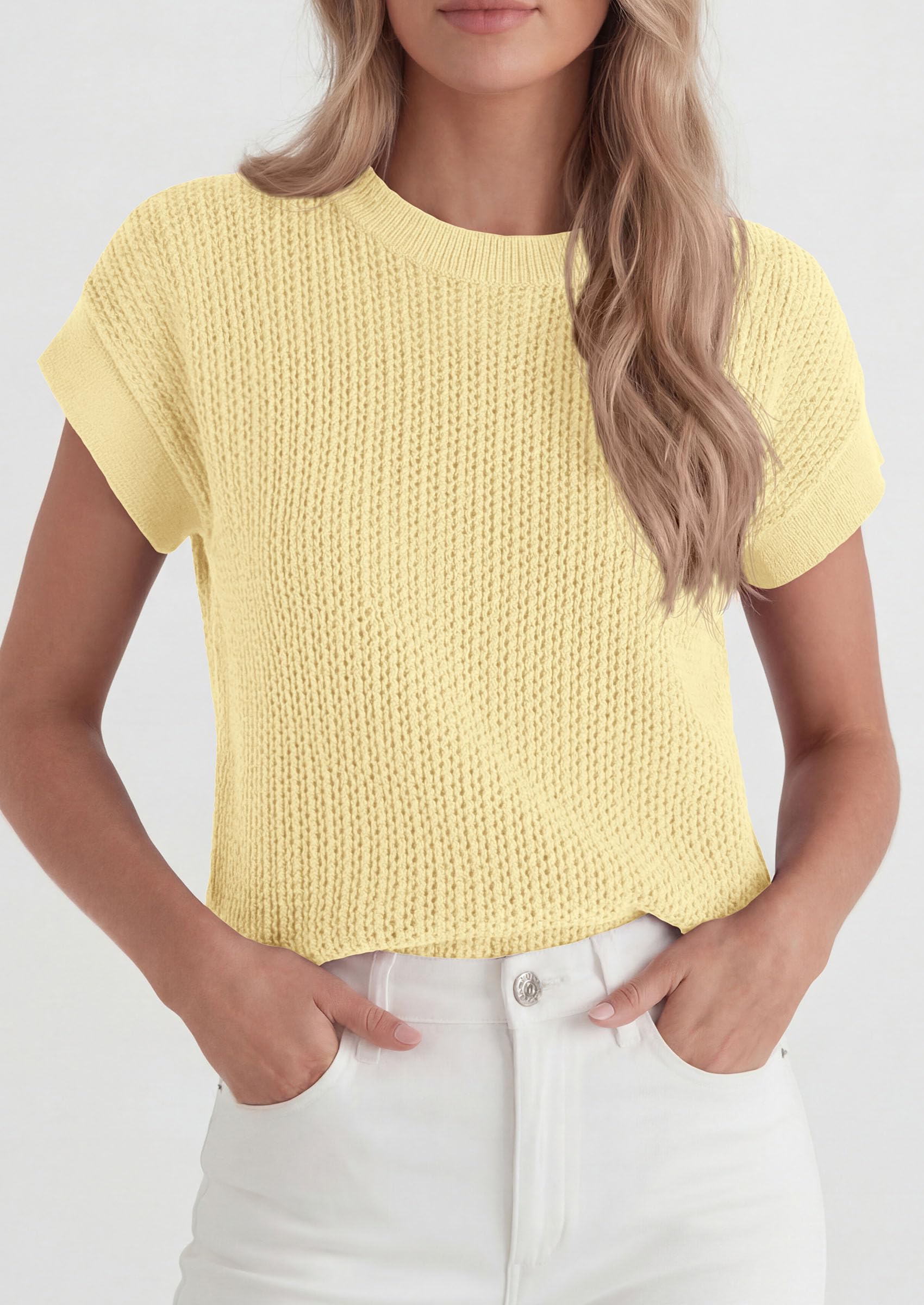 Women's Summer Sweater Vest Crochet Tops (Yellow,S)