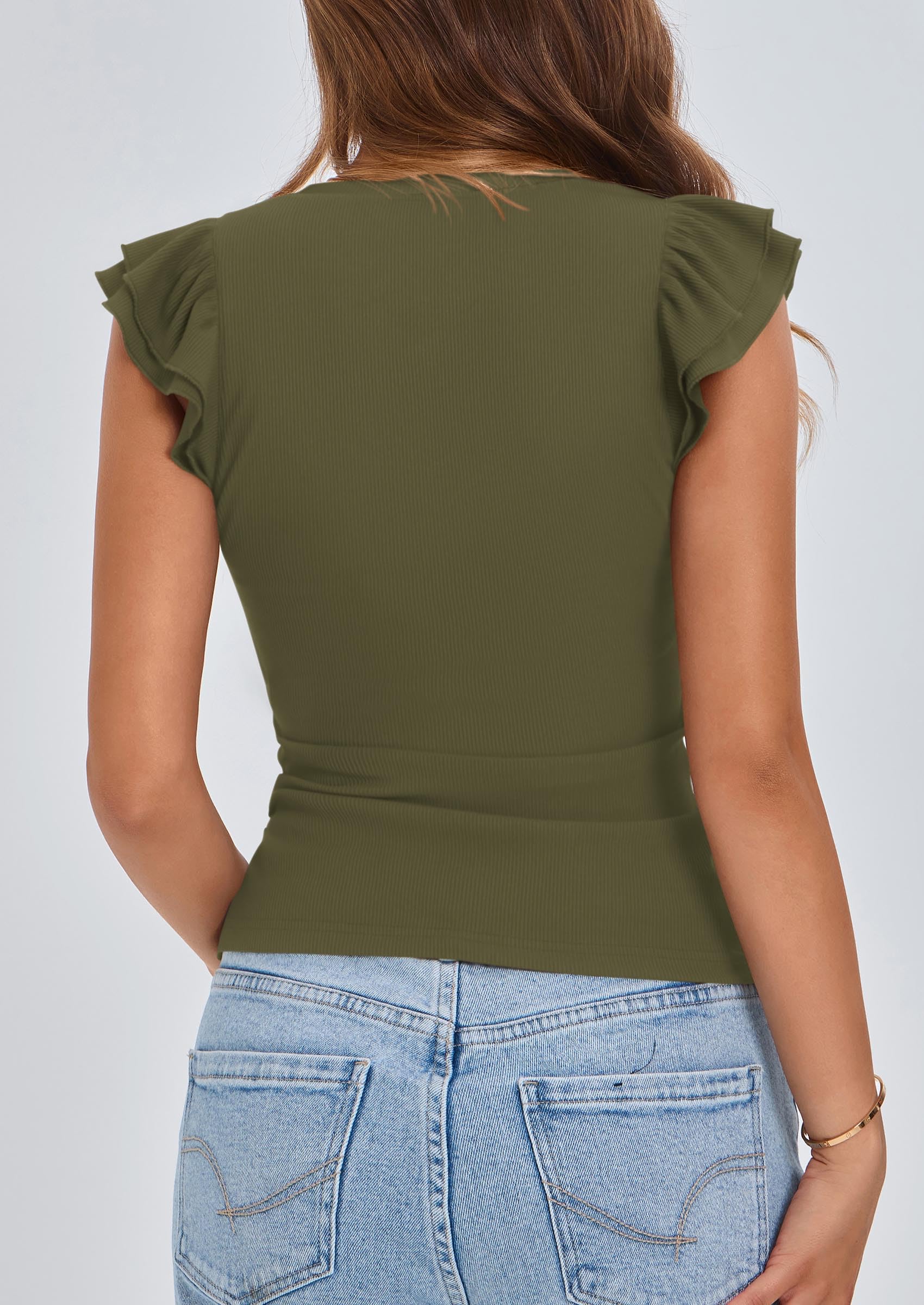 Womens Sleeveless Slim Fit T Shirts,Army Green,S