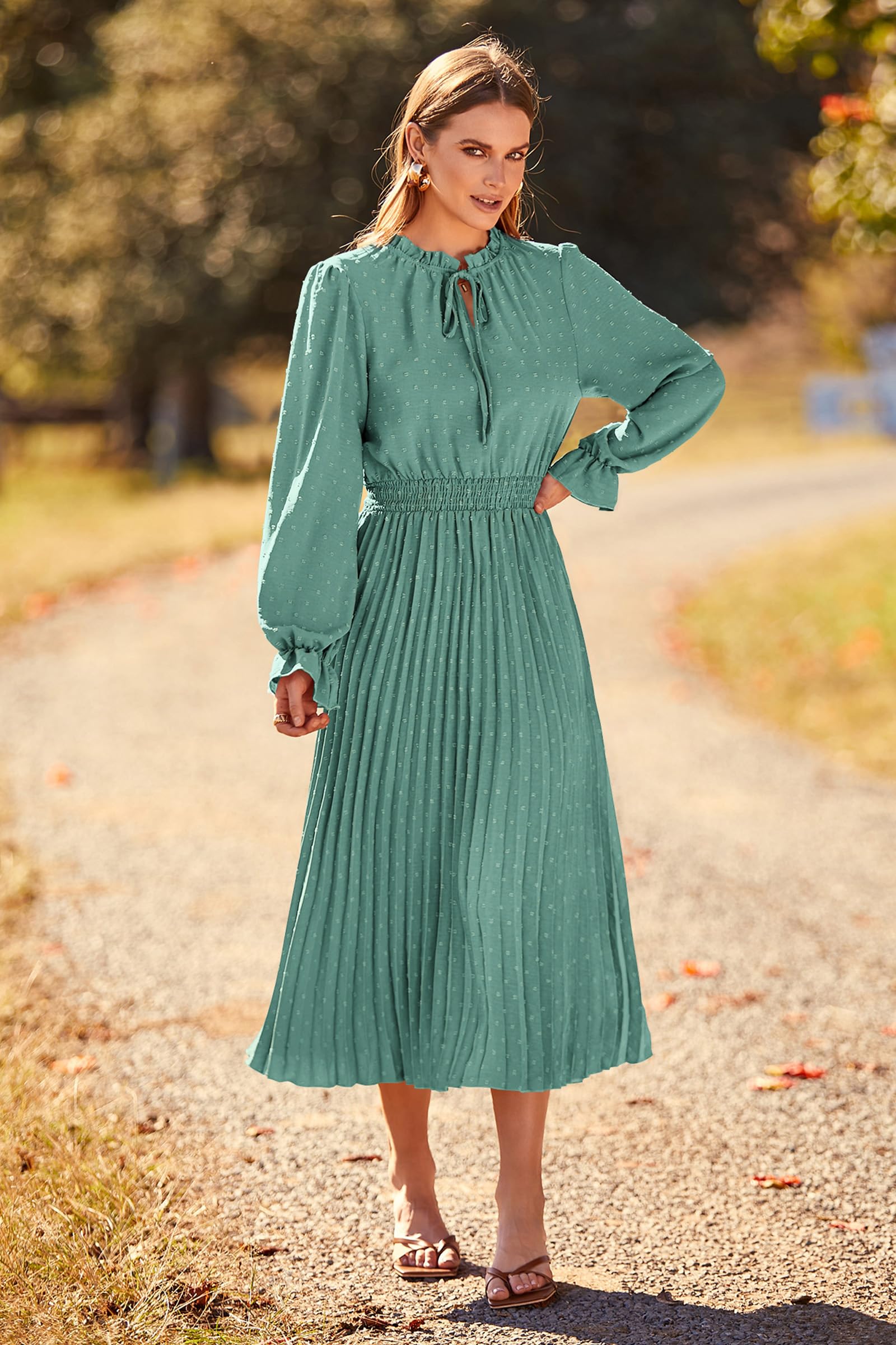 Women's Fall Midi Wedding Guest Dress(Green,Small)