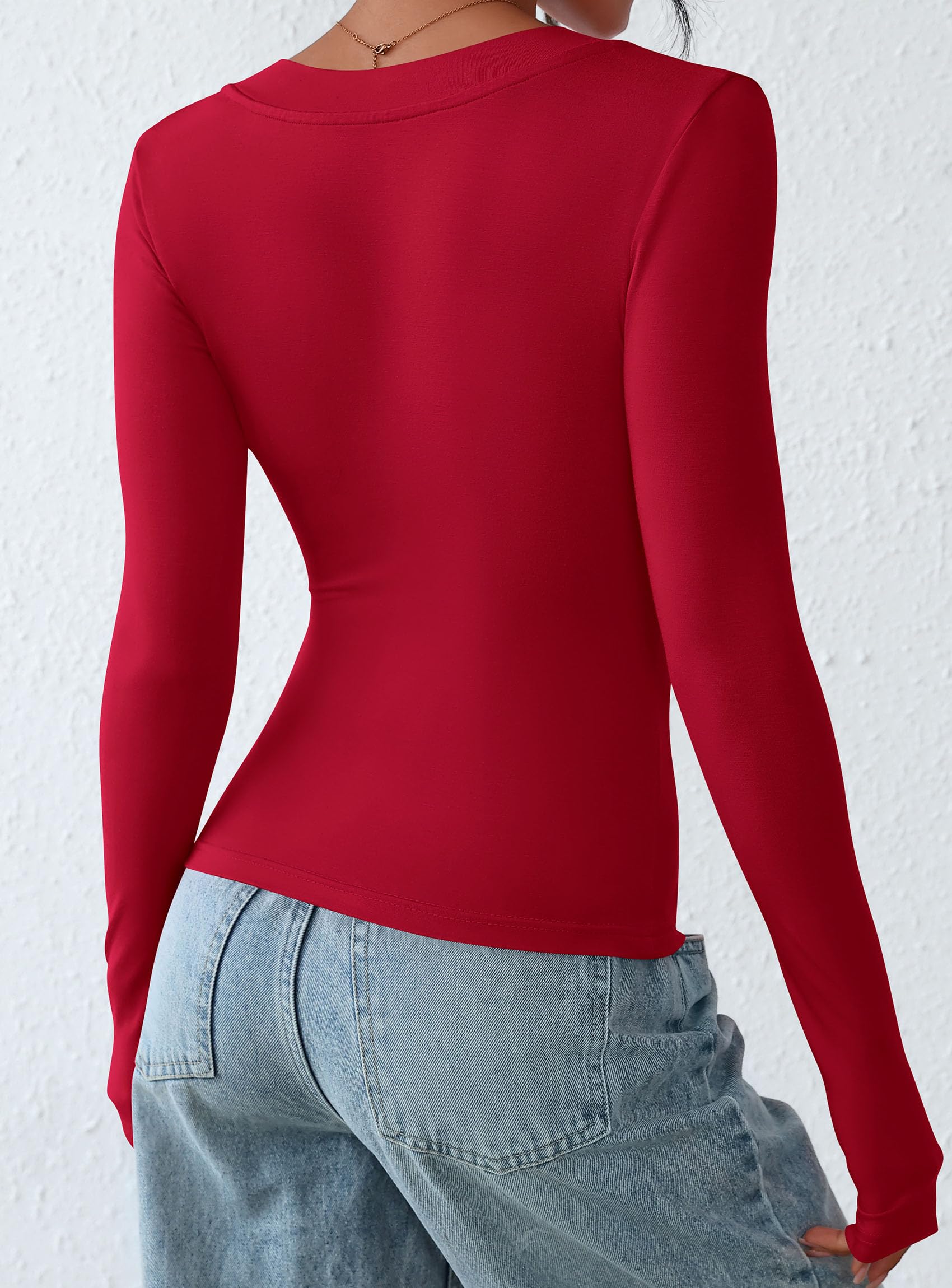 Women's V Neck Long Sleeve Shirts,Red,X-S