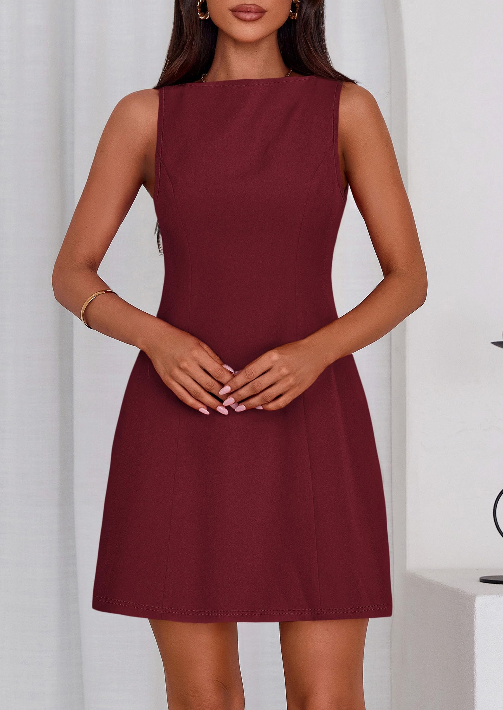 Women's Formal Short Dresses A Line Mini Dress,Burgundy,XS