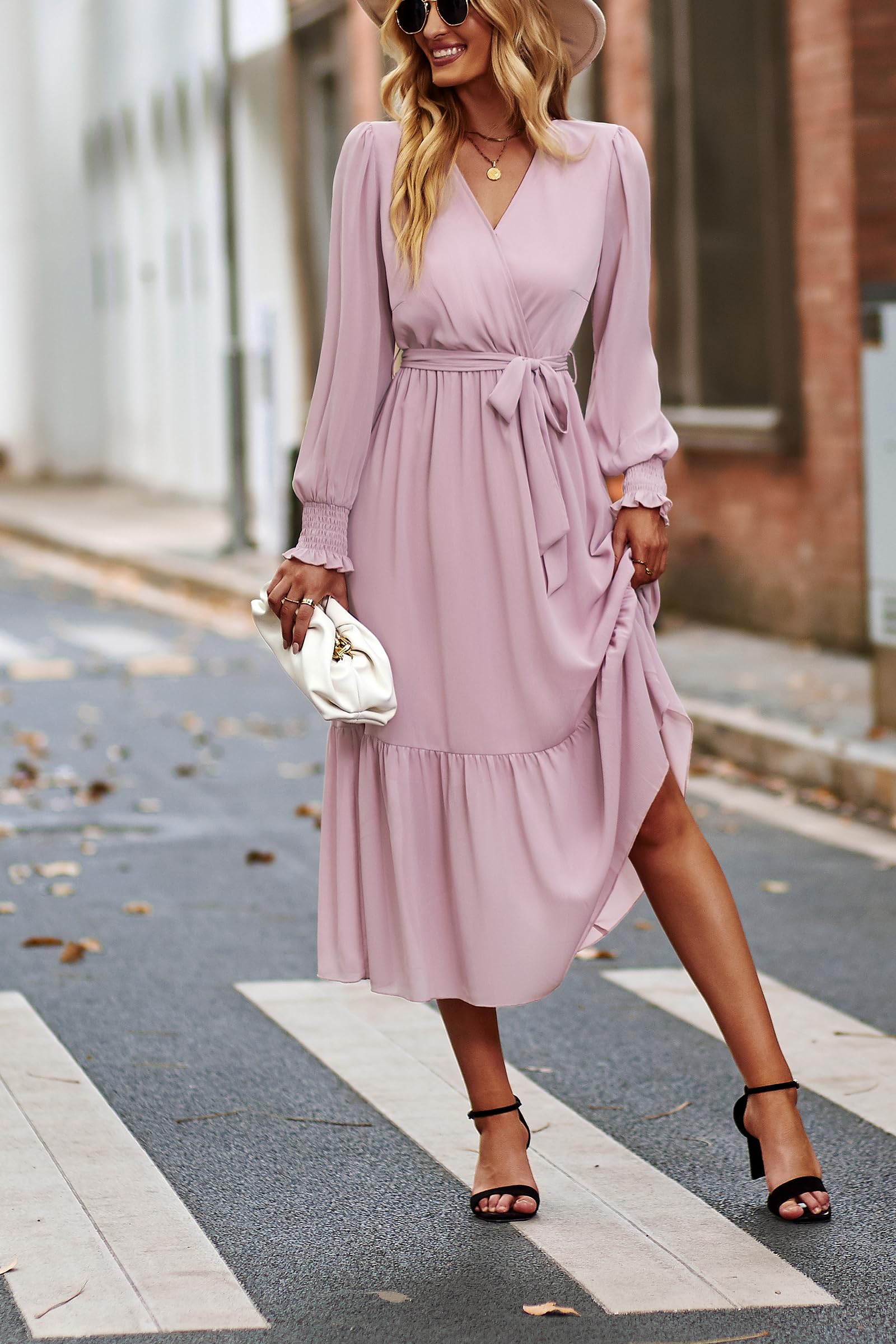 Womens Long Sleeve Boho Maxi Fall Floral Wedding Guest Dresses