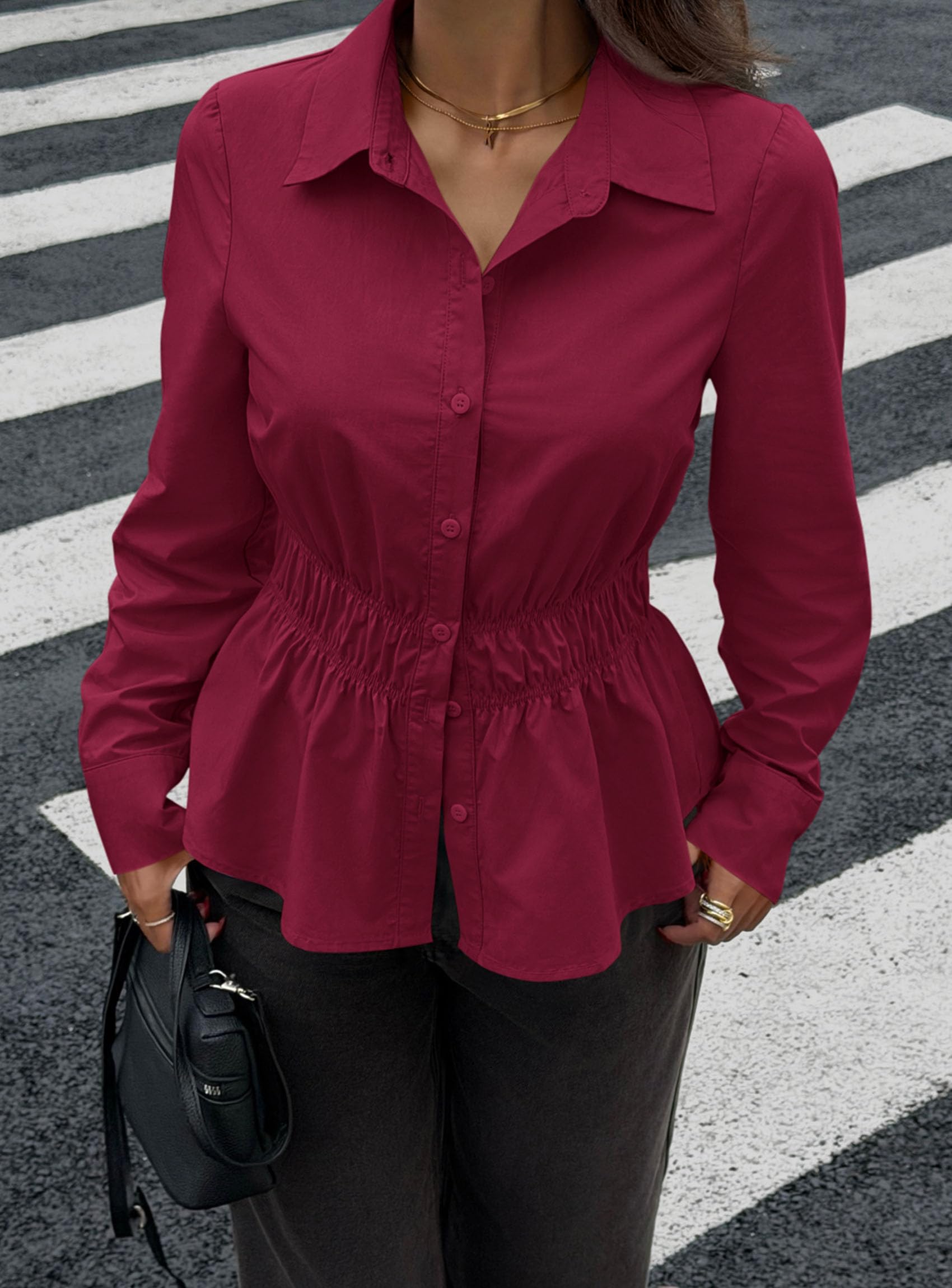 Women's Peplum Button Down Work Shirts Business Casual Tops
