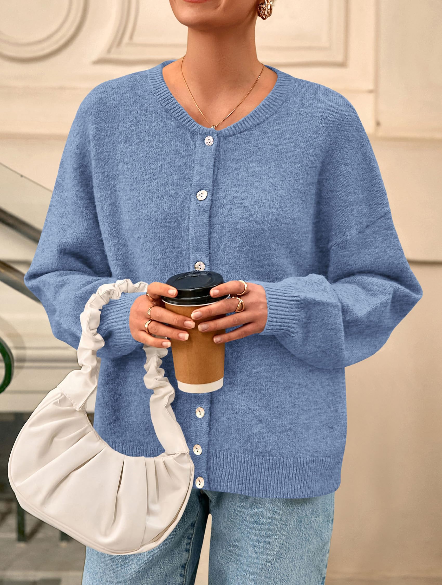 Womens Long Sleeve Cardigan Sweaters Button Down Knit Tops