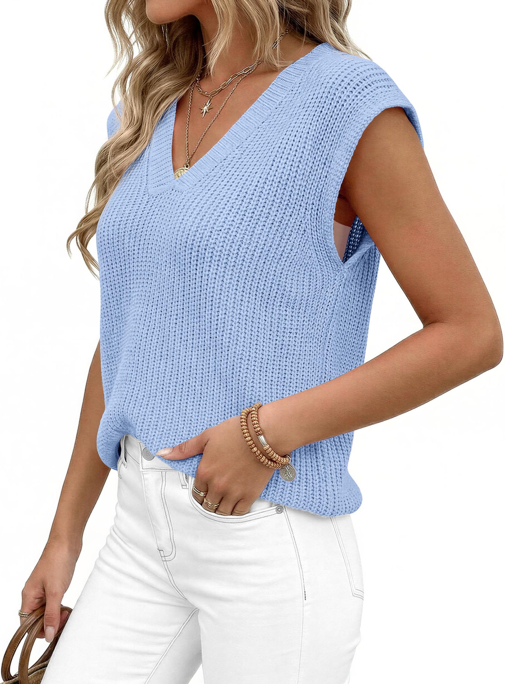 Women's Cap Sleeve Sweaters Vest Summer Tops (Light Blue,S)