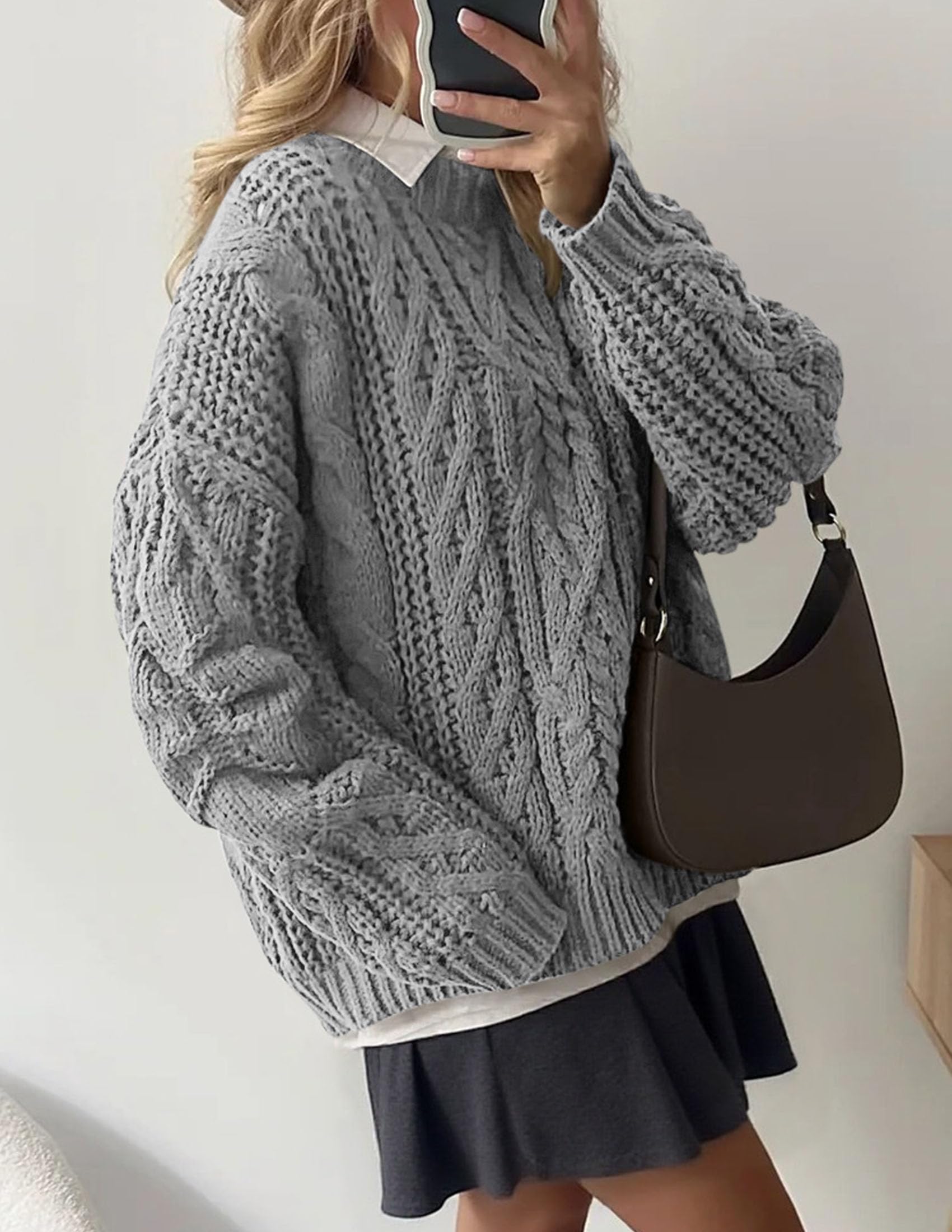 Womens Oversized Fall Sweaters Chunky Cable Knit Pullover Tops