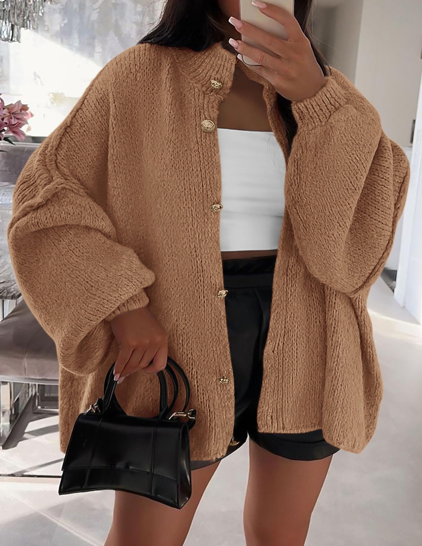 Women's Oversized Chunky Cardigan Sweaters(Khaki,Small)