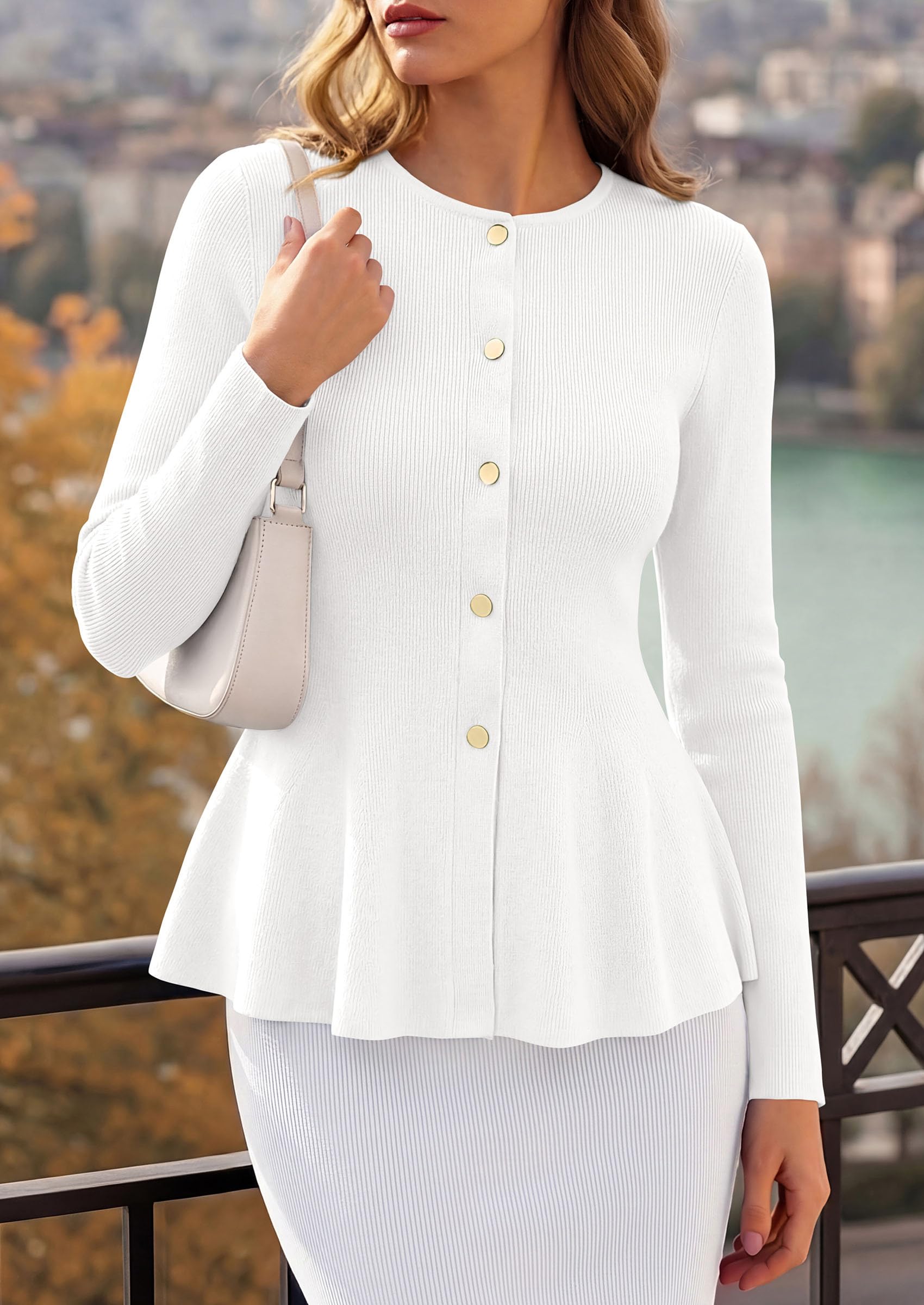 Women's Fall Lightweight Cardigan Sweaters, White,S