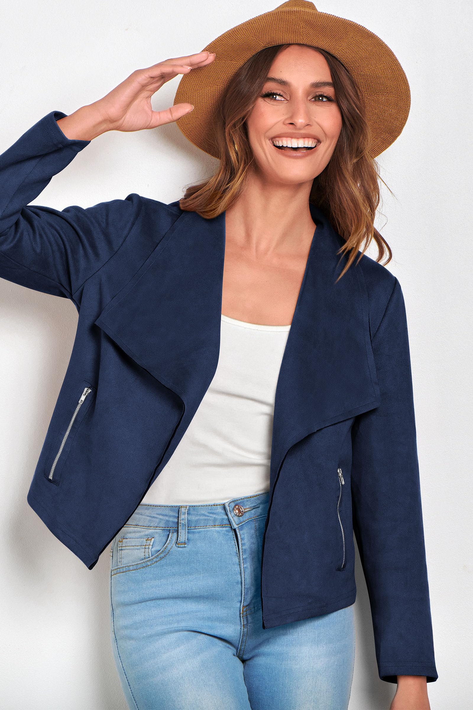Women's Fall Fashion Faux Suede Jackets(Navy,Small)