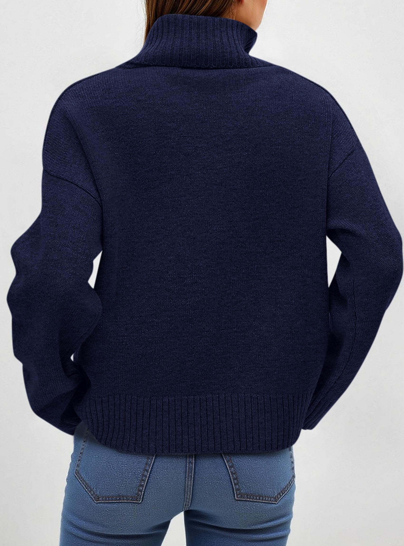 Womens Turtleneck Long Sleeve Knit Sweater,Navy Blue,S