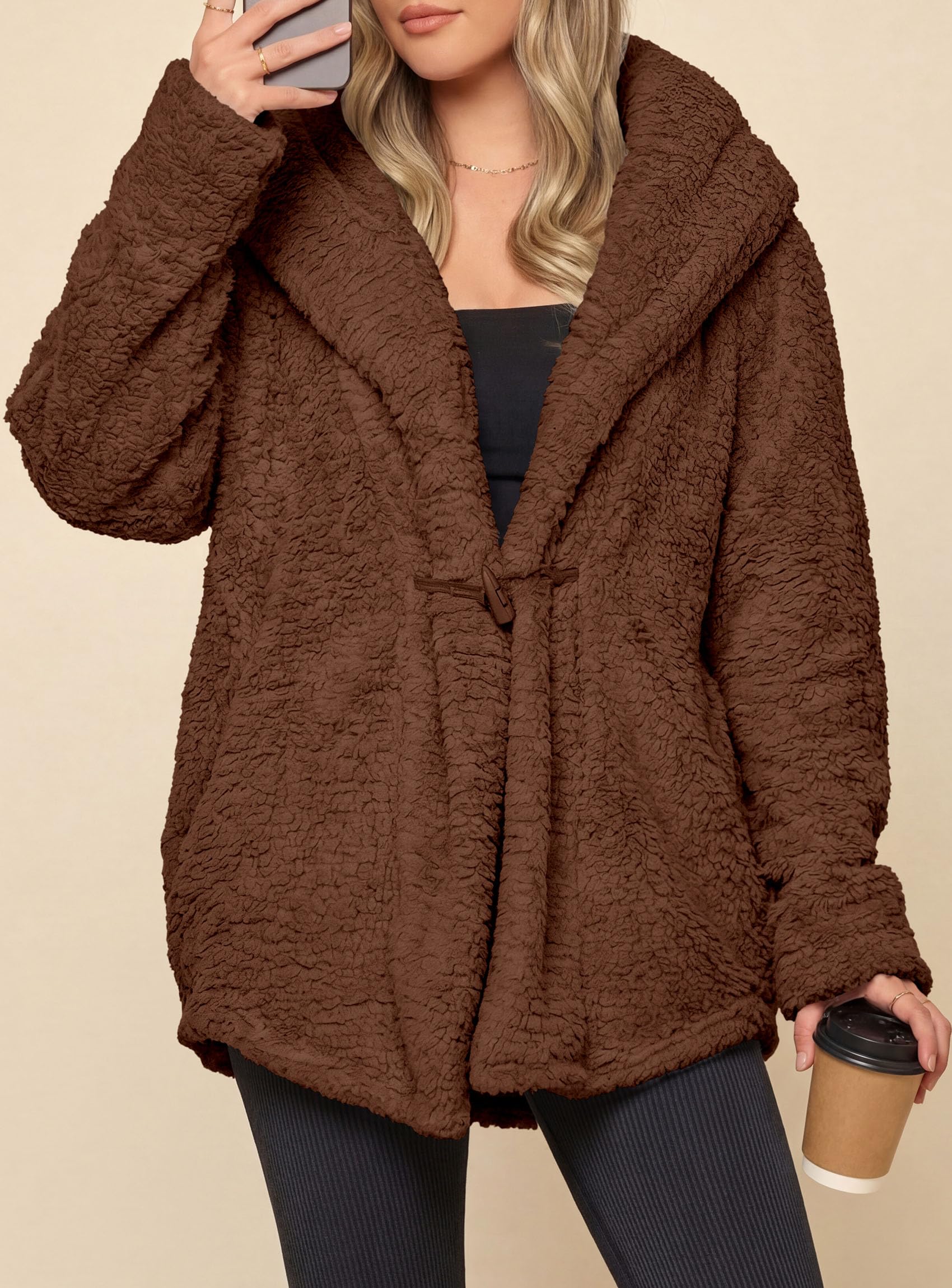 Women's Winter Warm Coats Hooded Faux Fur Sherpa Jacket