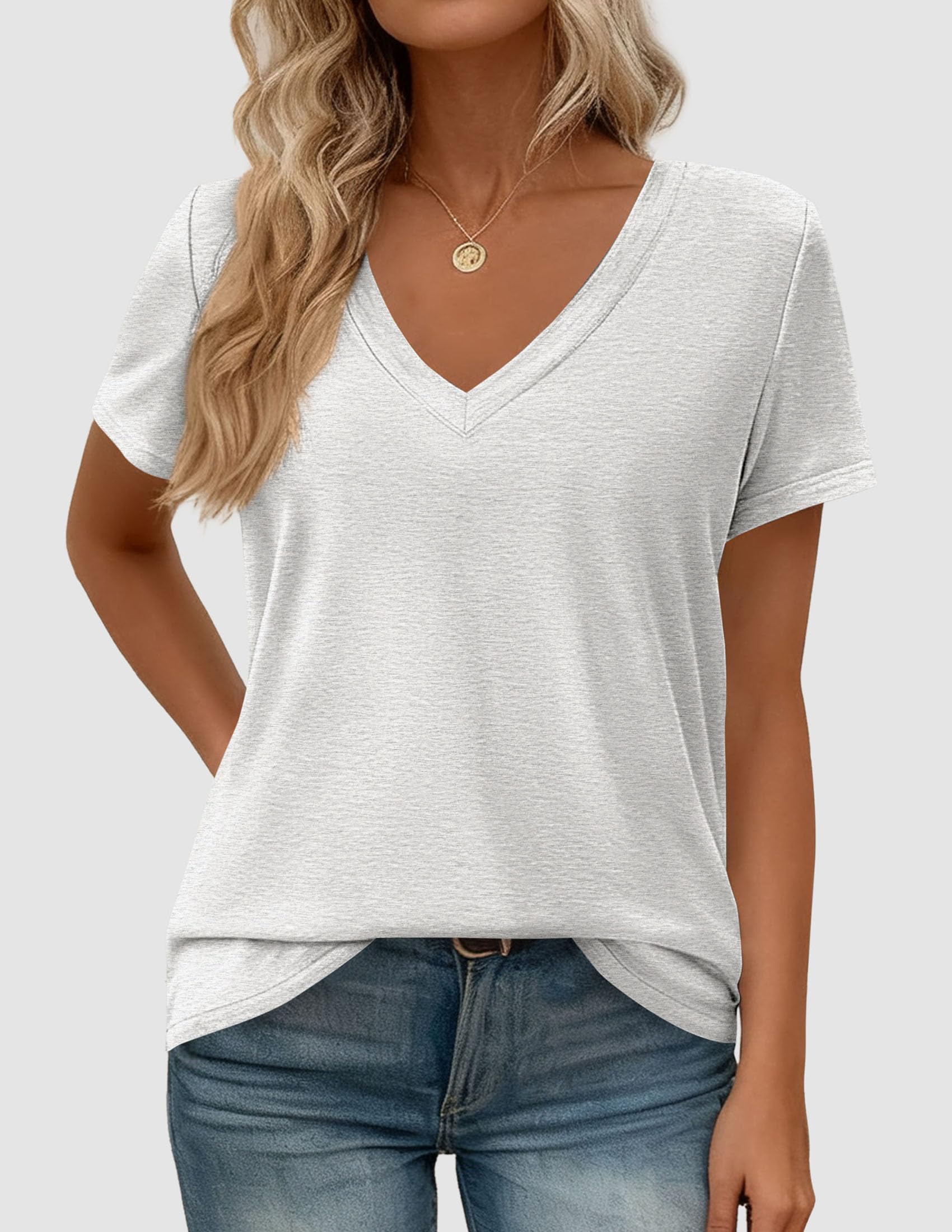 Womens Tops Short Sleeve Oversized Tshirts, Light Grey,S