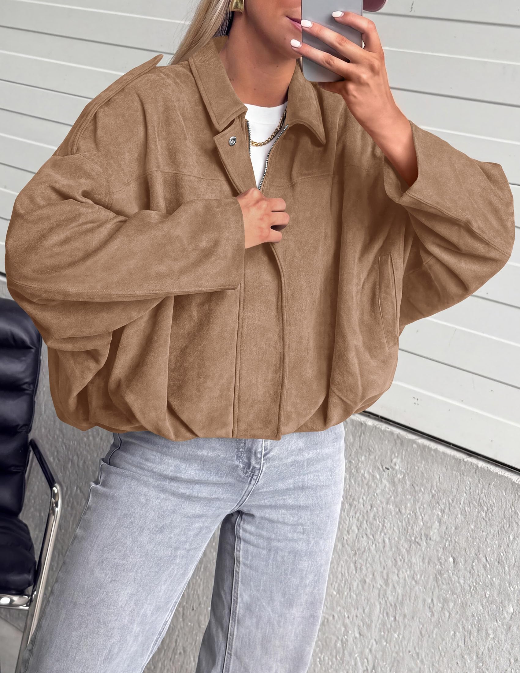 Faux Suede Jacket Women Fall Cropped Western Bomber Jacket