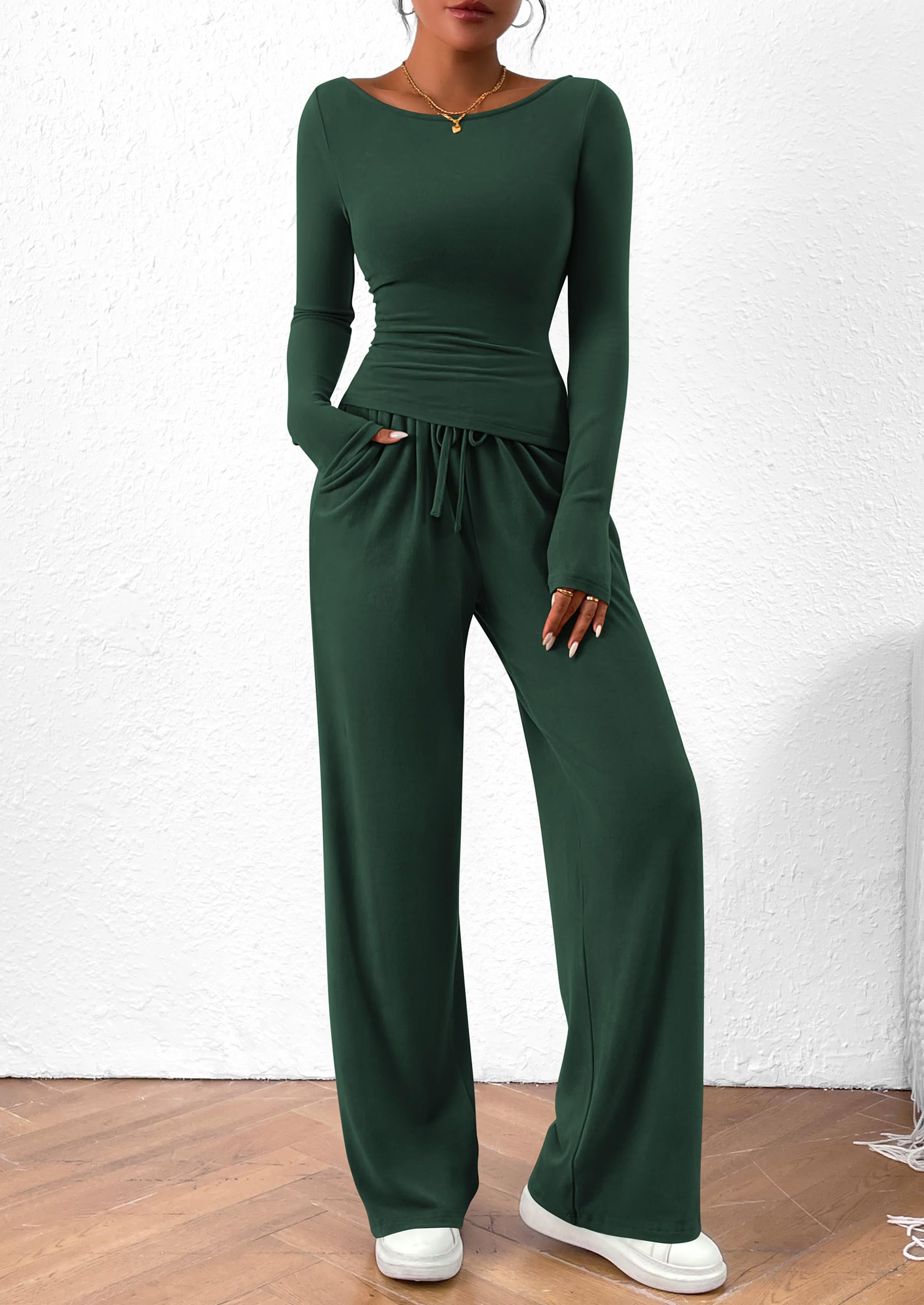 Women's 2 Piece Lounge Sets Airport Outfits(Dark Green,XS)