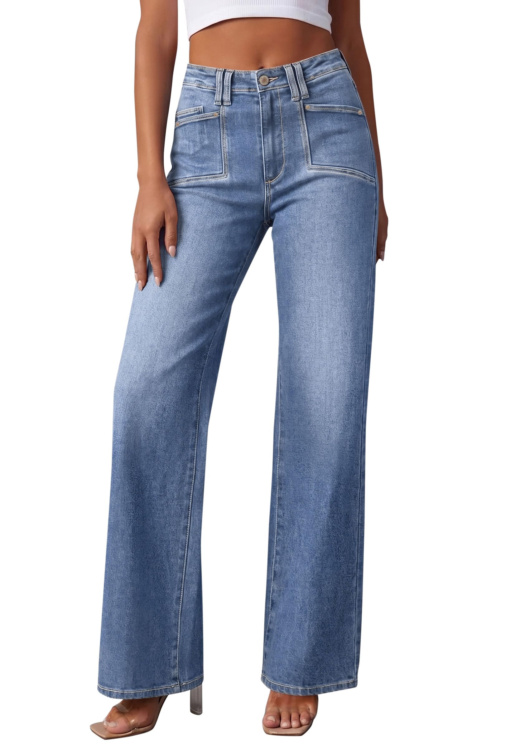 High Waisted Wide Leg Jeans for Women 2026 Trendy,Dusk Blue,4