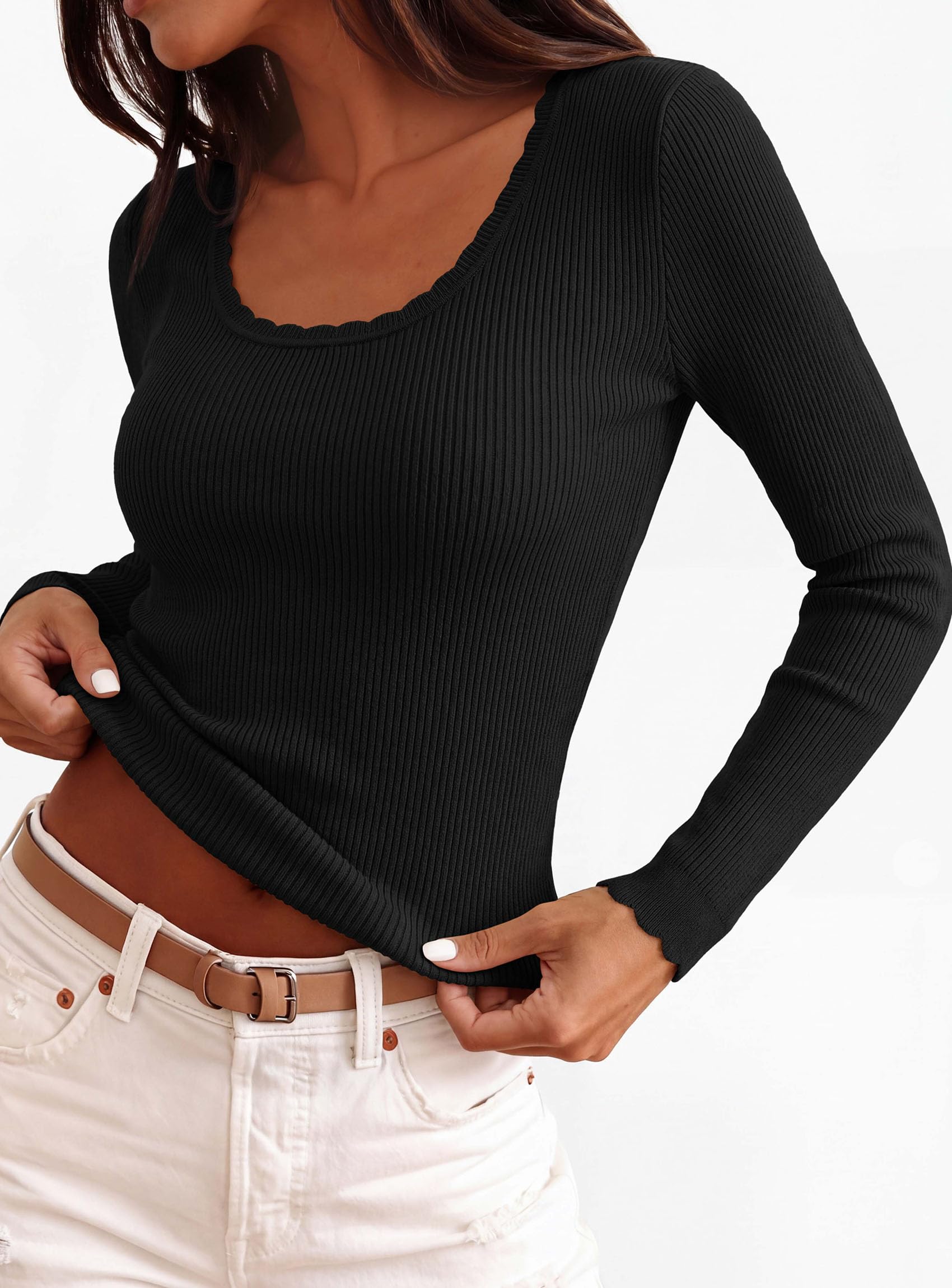 Women's Fall Lightweight Ribbed Knit Sweaters (Black,S)